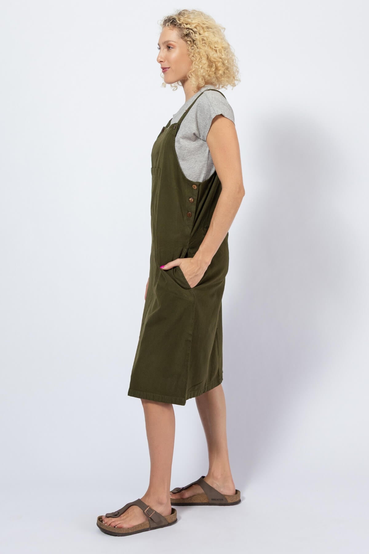 Relaxed Fit Cotton Pinafore for Women - left side view