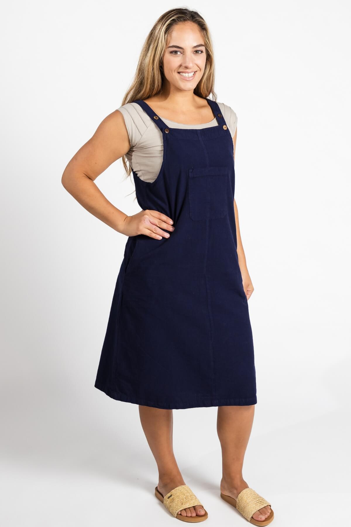 Surya Cotton 'Ayla' Pinafore - natural coconut buttons