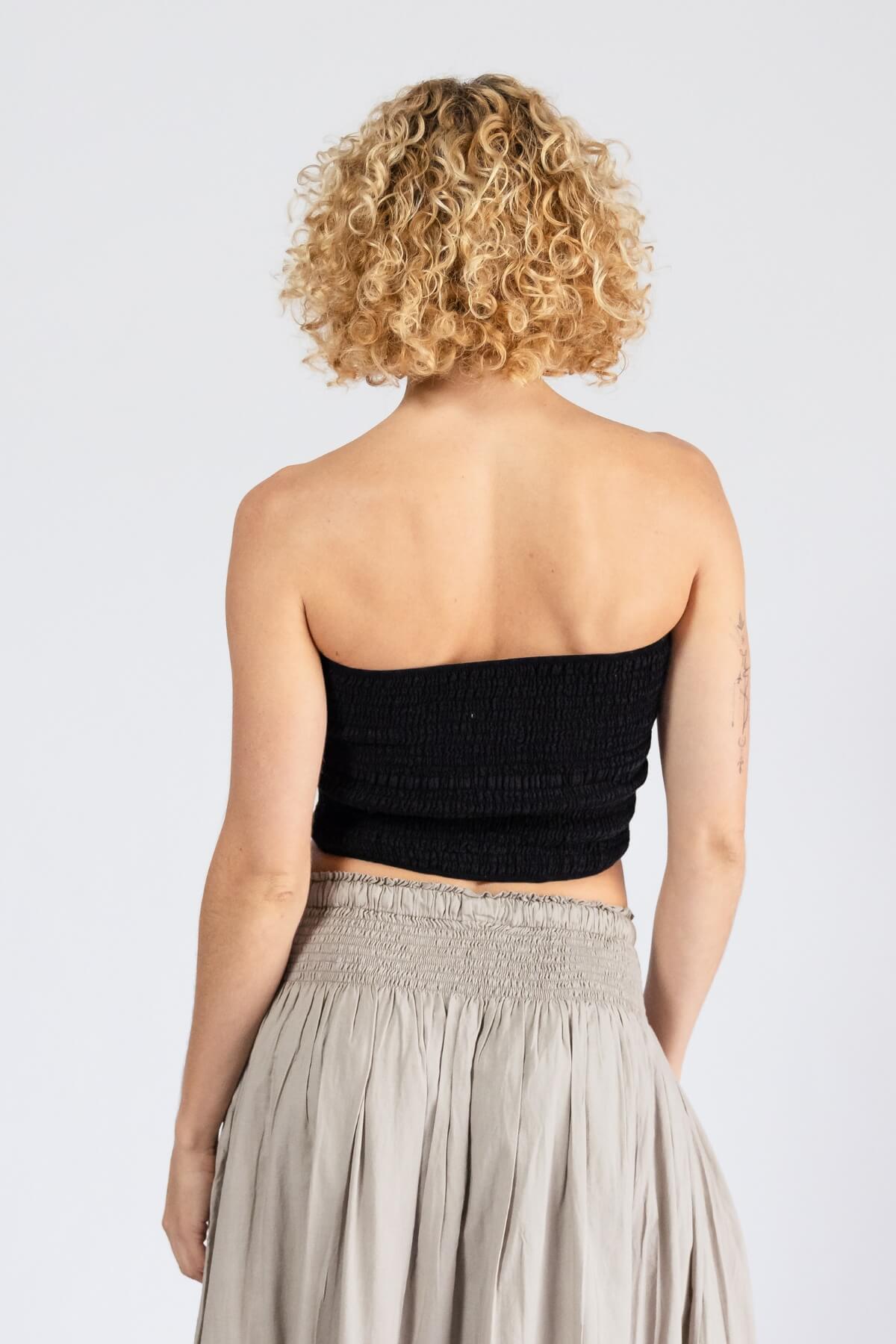 Surya Cotton Shirred Strapless Top - rear view