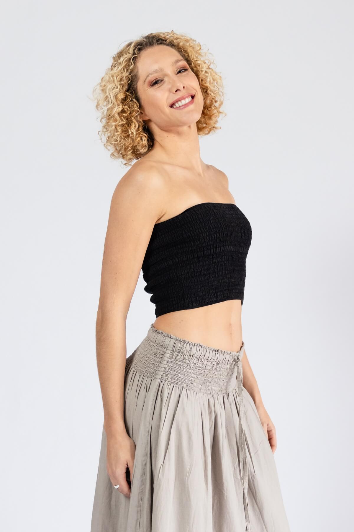 Surya Cotton Shirred Strapless Top - right side view