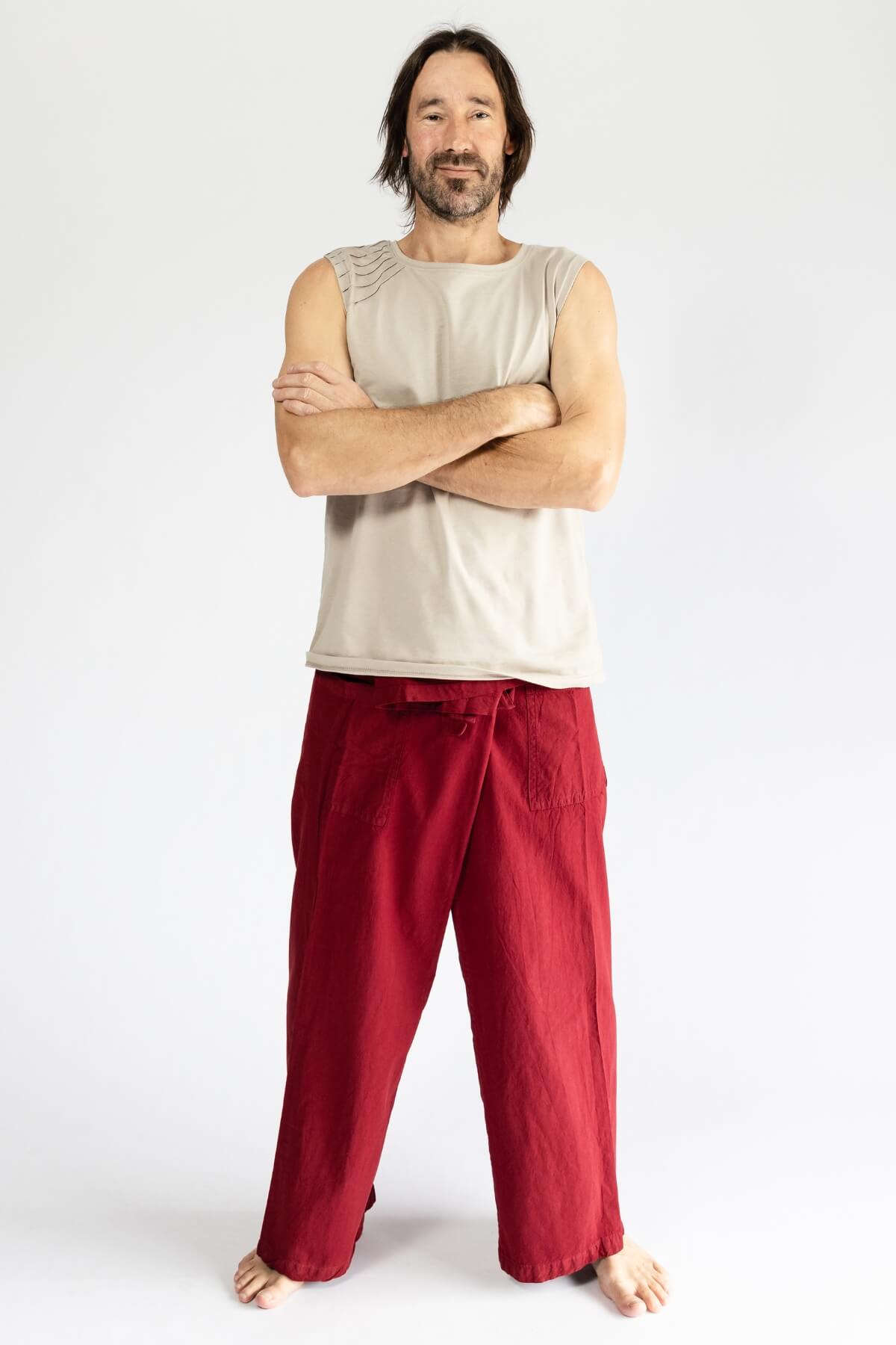 Surya Eco Dyed Cotton Fisherman Pants for Men - Berry Red