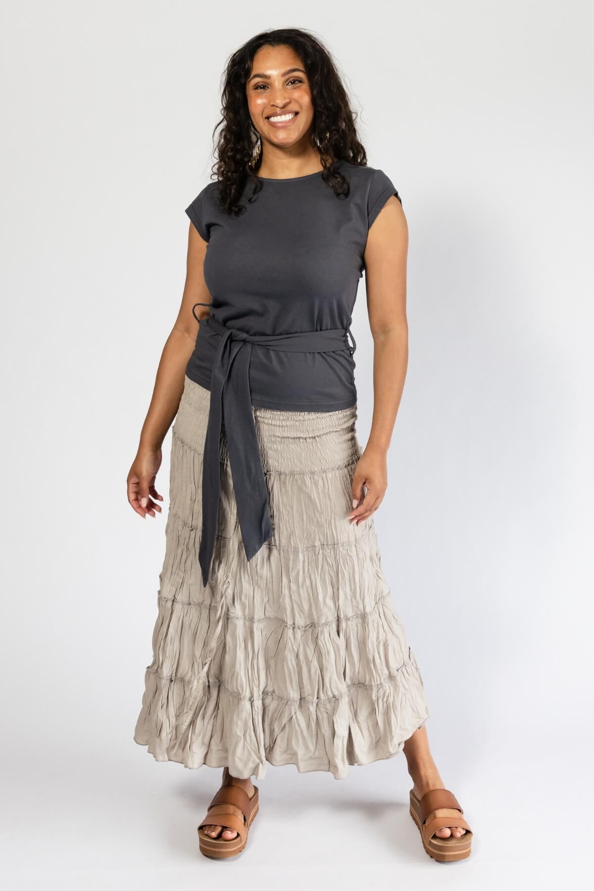 Surya Ethical Crinkle Cotton Skirt made in Nepal - comfortable stretch waistband