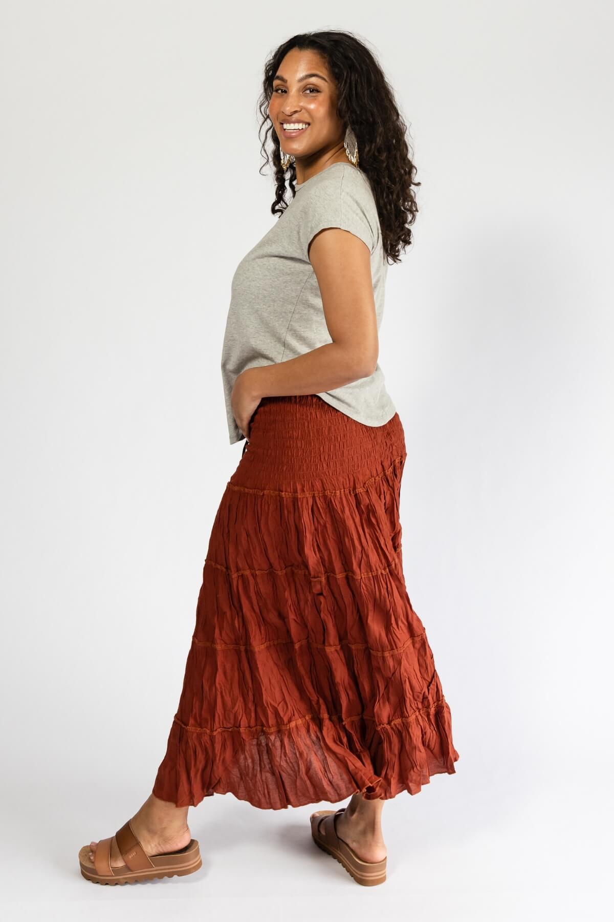 Surya Ethical Crinkle Cotton Skirts made in Nepal - left side view