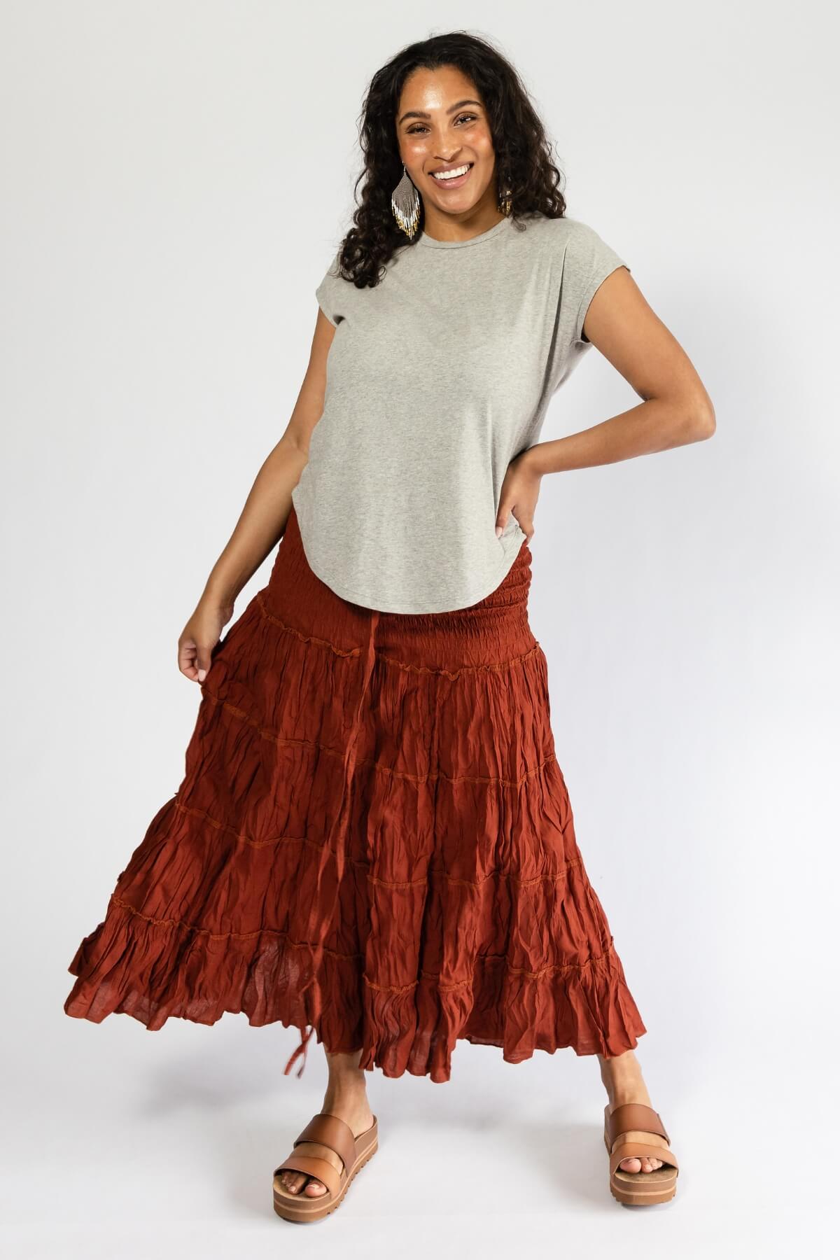Surya Ethical Crinkle Cotton Skirts made in Nepal - Rust