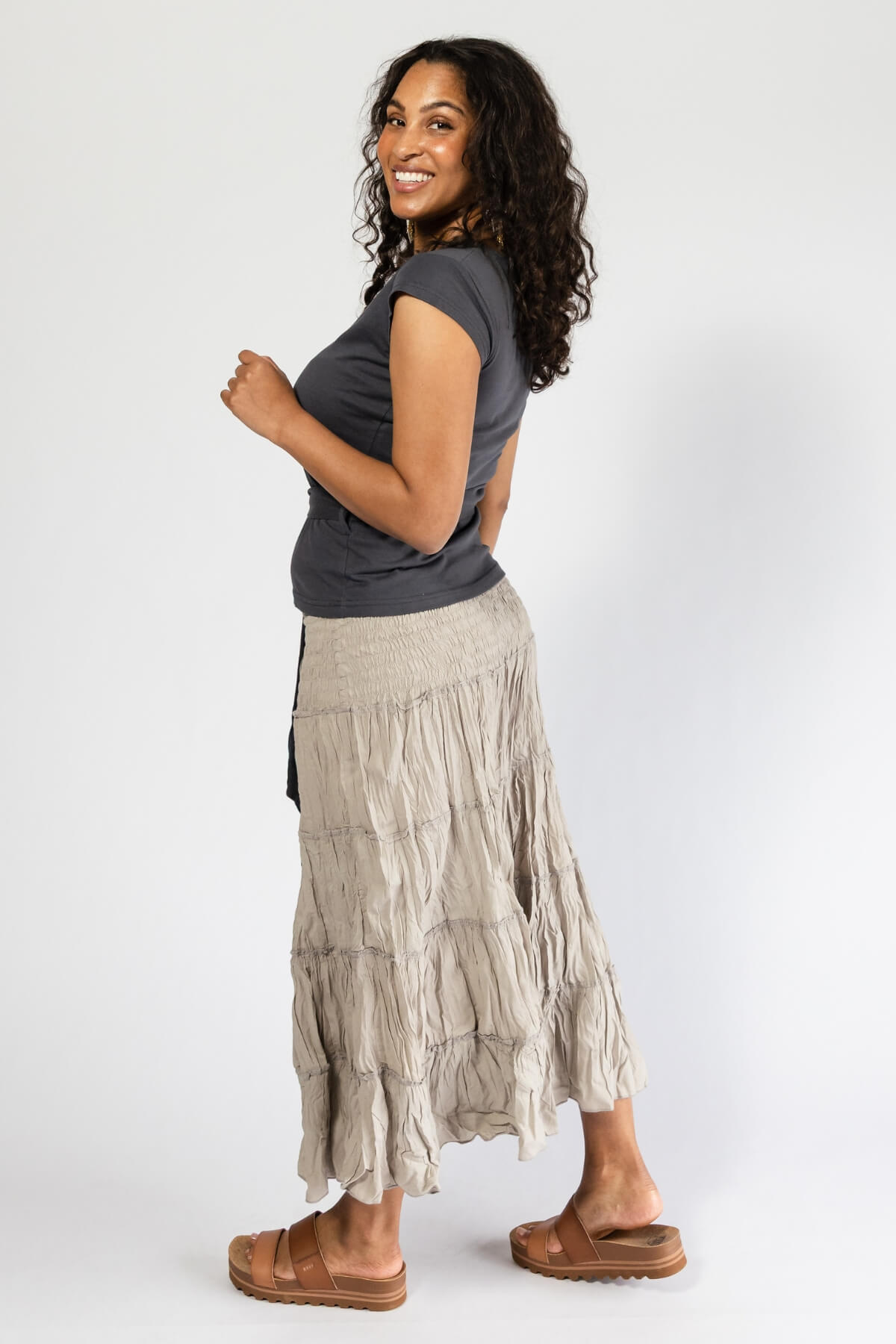 Surya Ethical Crinkle Cotton Skirt made in Nepal - left side view