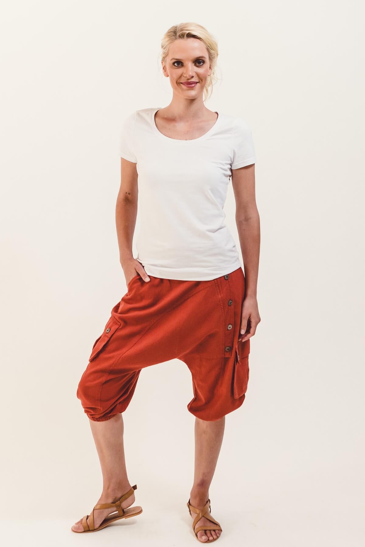 Surya Ethical Cotton Drop Crotch Shorts for Women - Rust