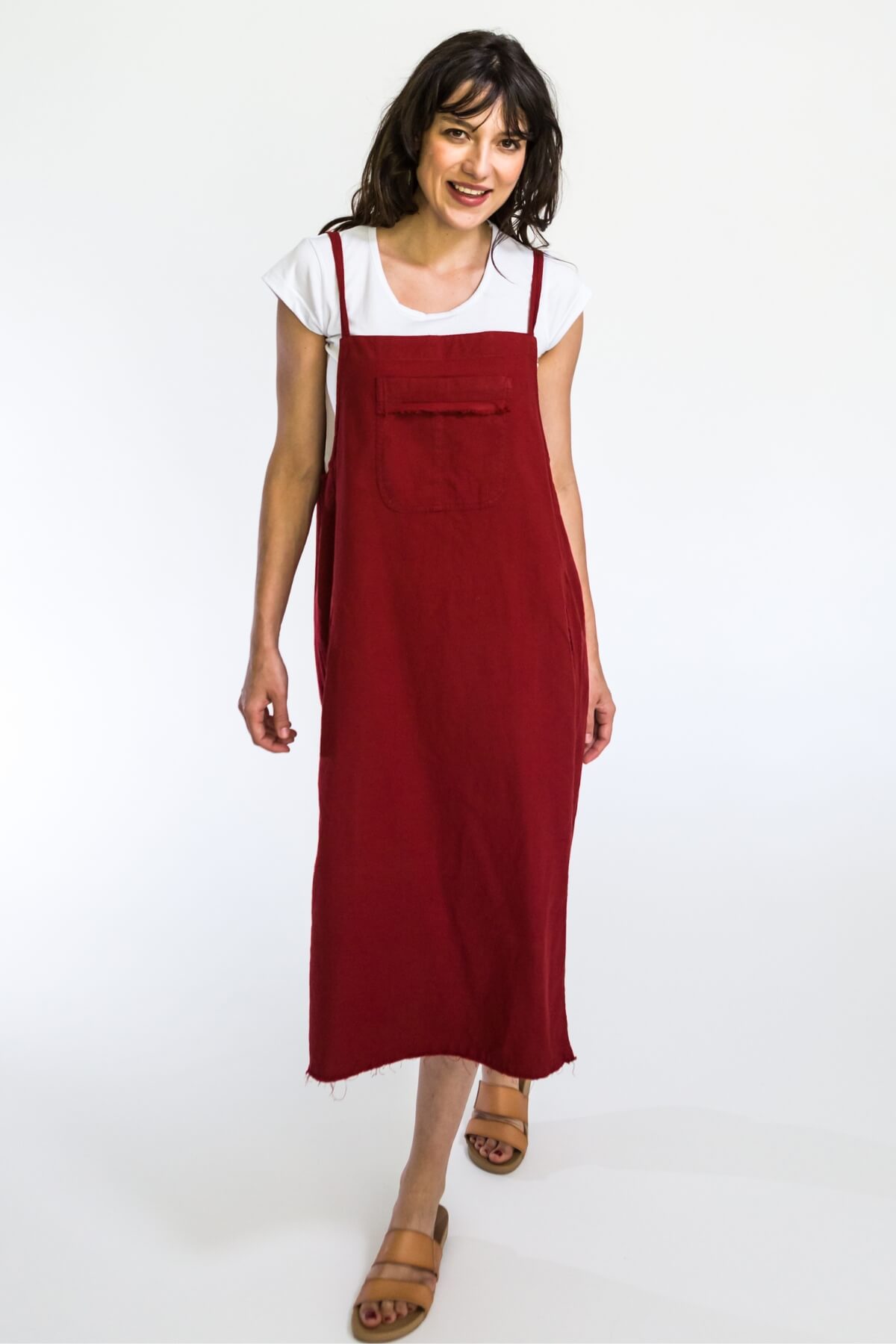 Surya Ethical Cotton Pinafore - Berry colour