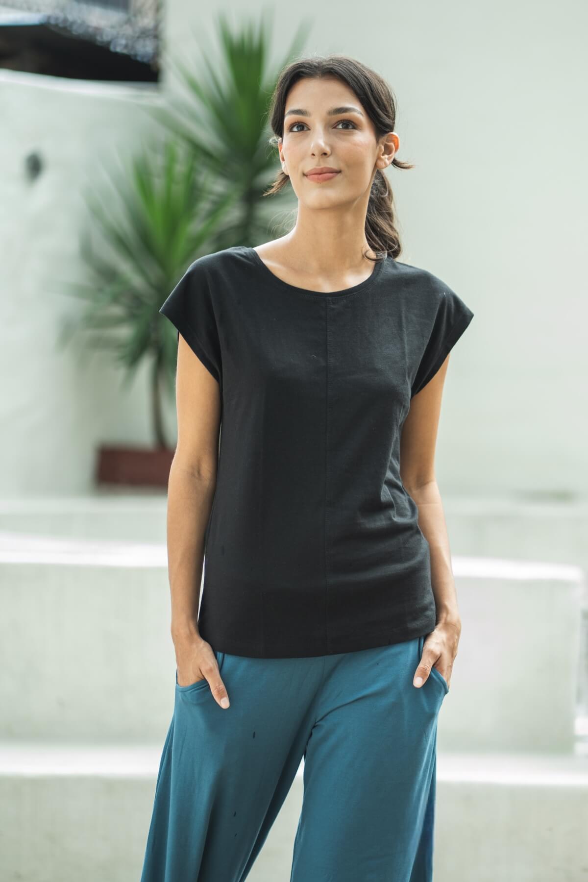 Surya Everyday Organic Cotton Tops for Women - Black
