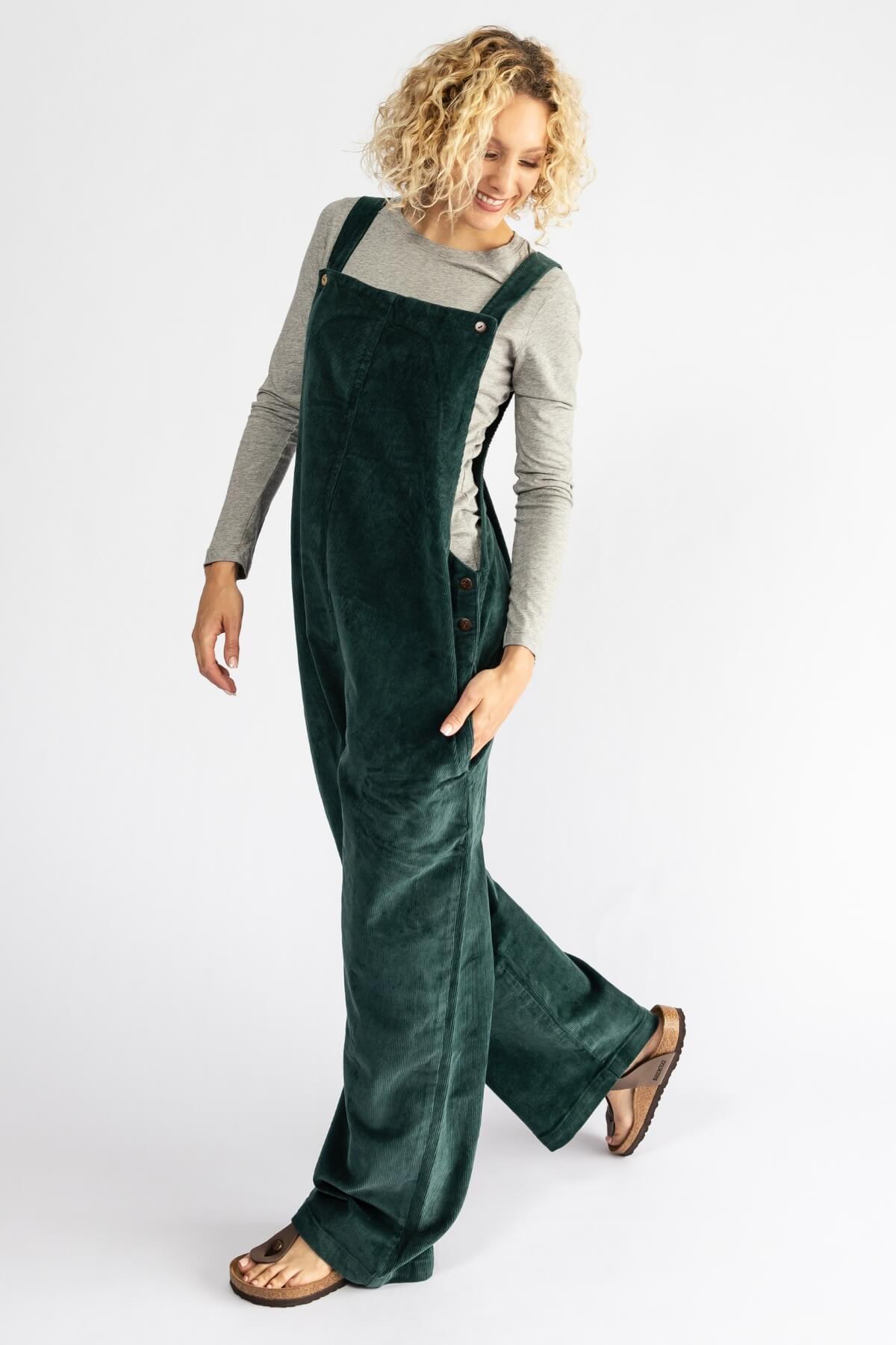 Surya Ethical Cotton Corduroy Overalls - midnight teal colour