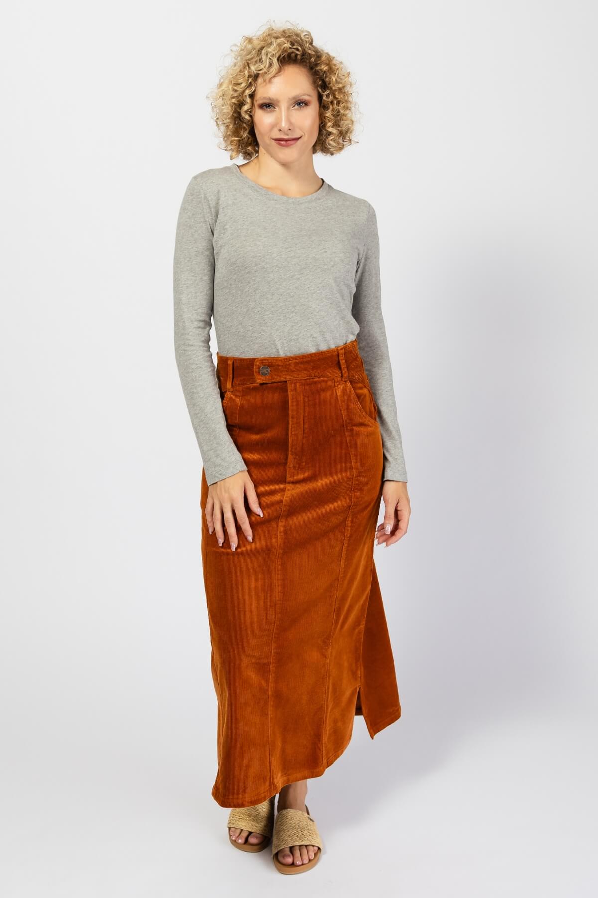 Surya Cotton Corduroy Maxi Skirt - Burnt Orange