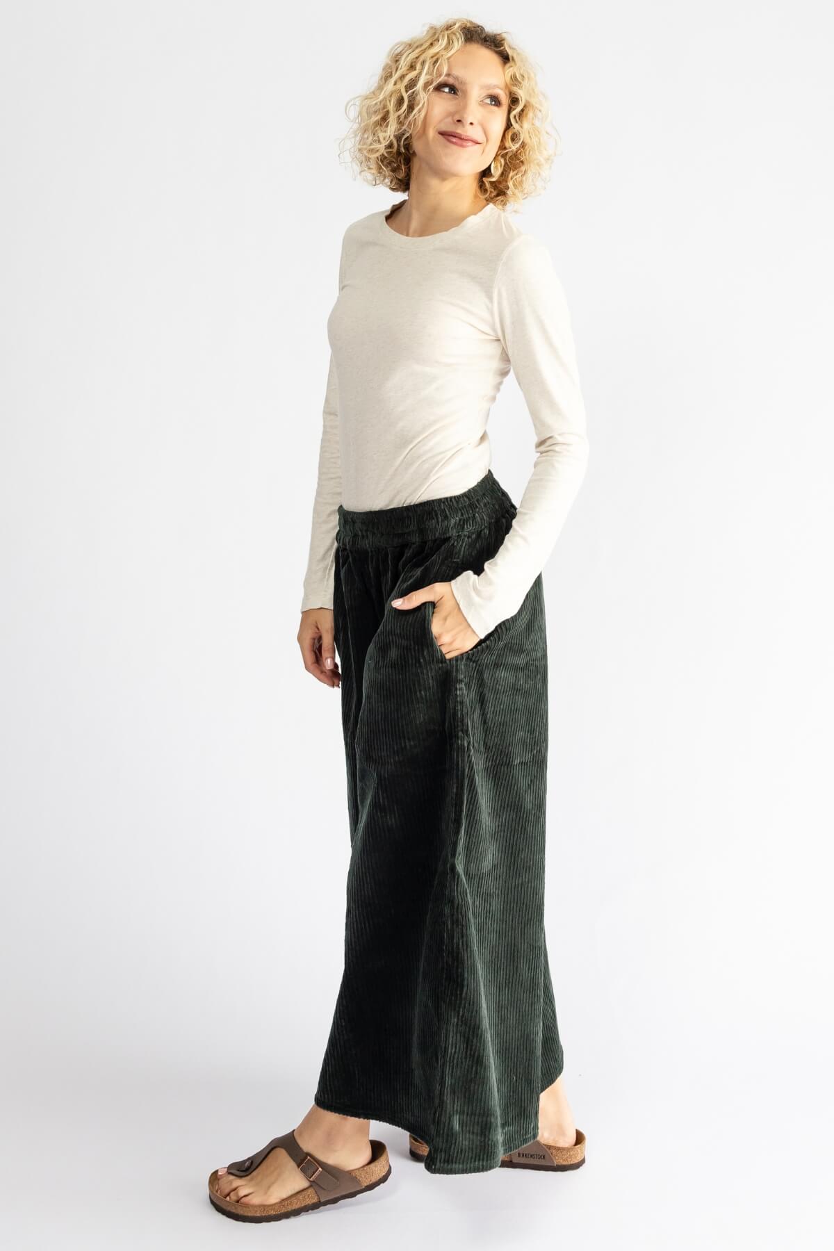 Surya Ethical Corduroy Palazzo Pants made in Nepal - left side view