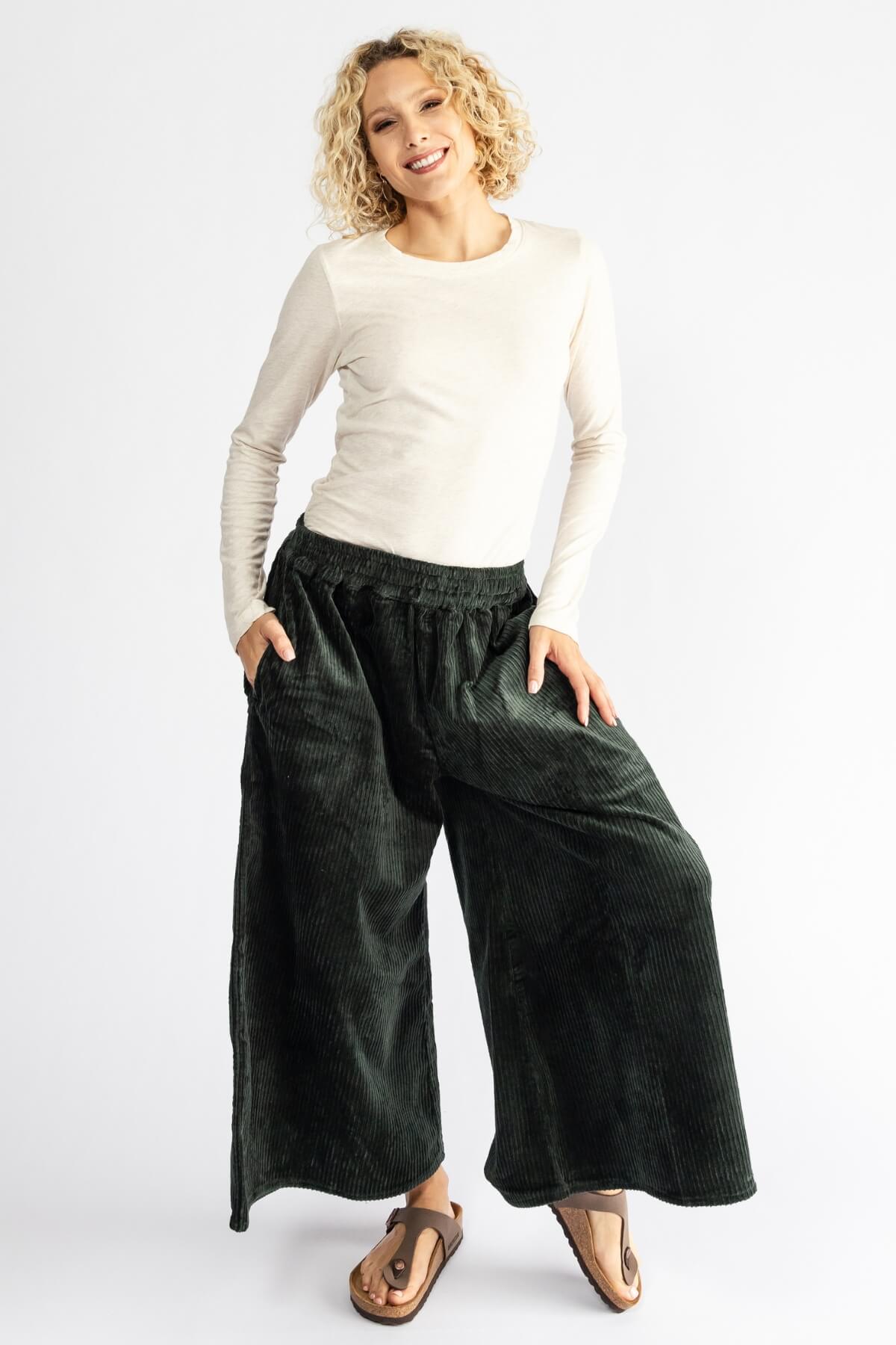 Surya Ethical Corduroy Palazzo Pants made in Nepal - seven eight length