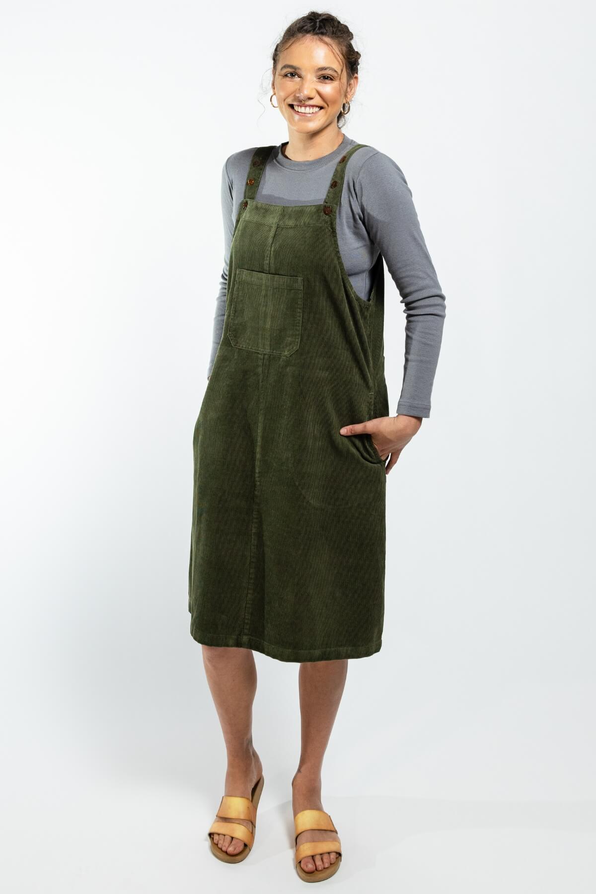 Surya Cotton Corduroy Pinafore Dress - adjustable length