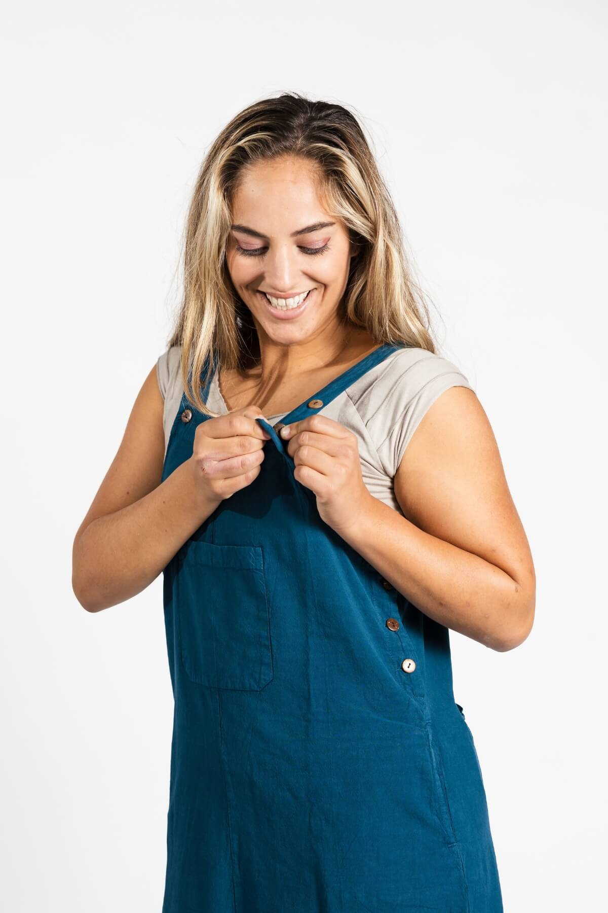 Surya Ethical Cotton Ayla Pinafore - coconut buttons