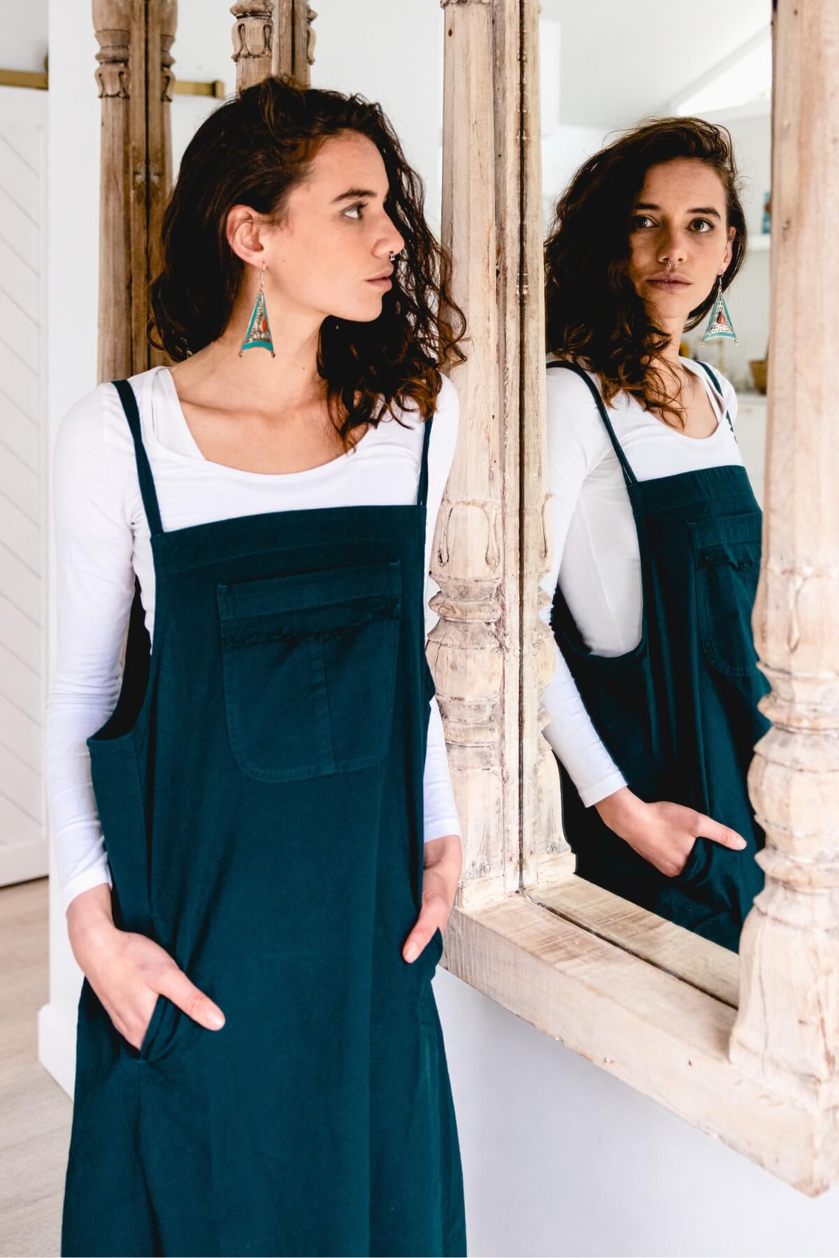 Surya Ethical Cotton Pinafore from Nepal - Turquoise