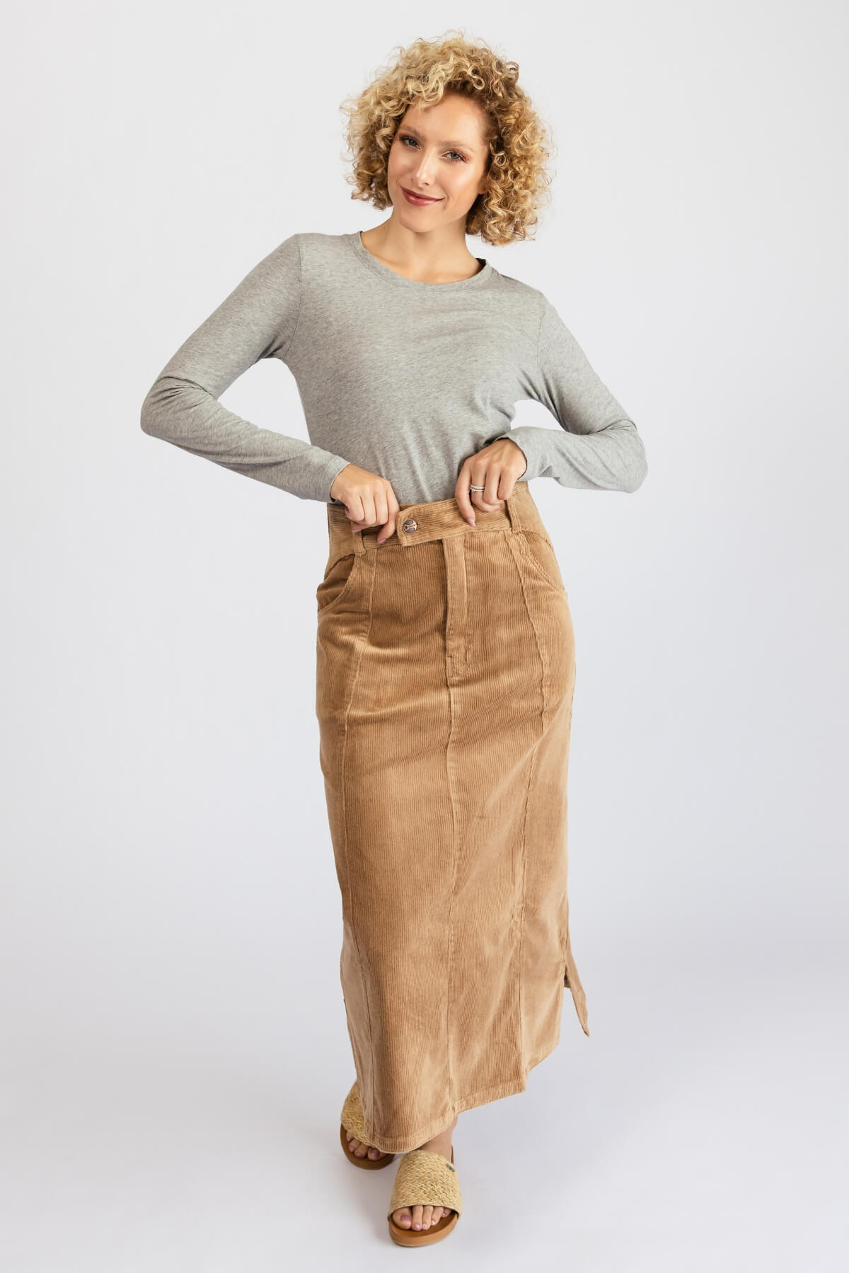 Surya Cotton Corduroy Maxi Skirt - with belt loops