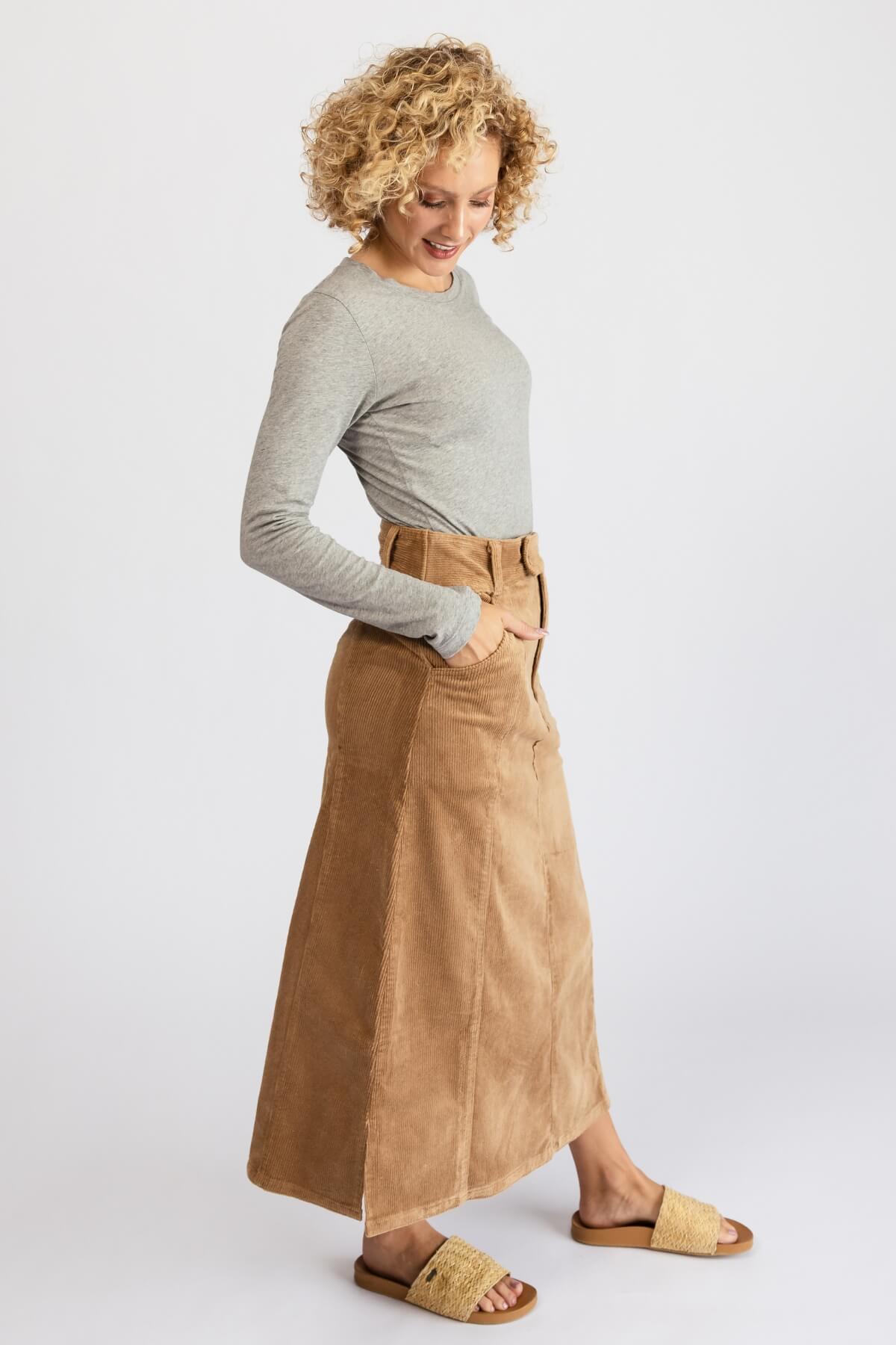Surya Cotton Corduroy Maxi Skirt - full length skirt