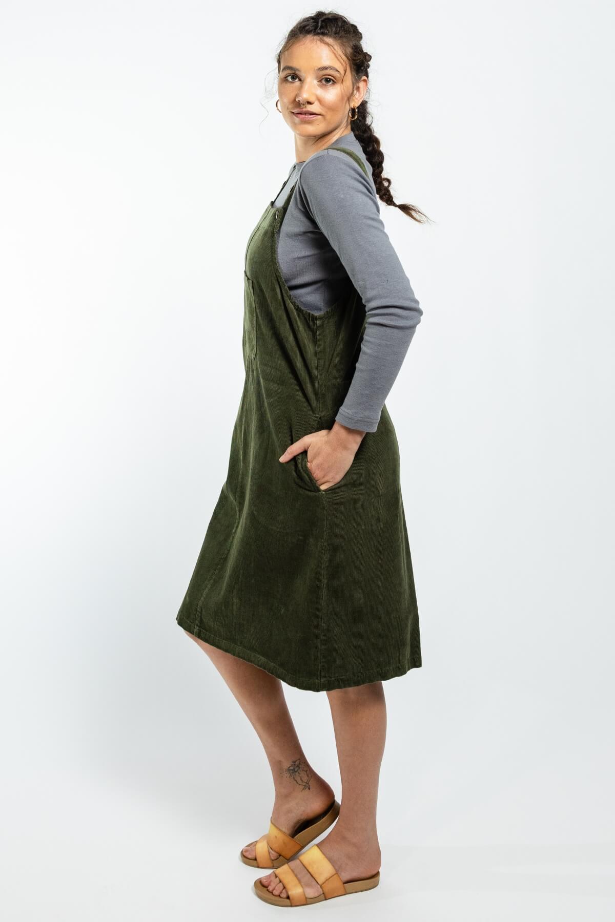 Surya Cotton Corduroy Pinafore Dress - left side view