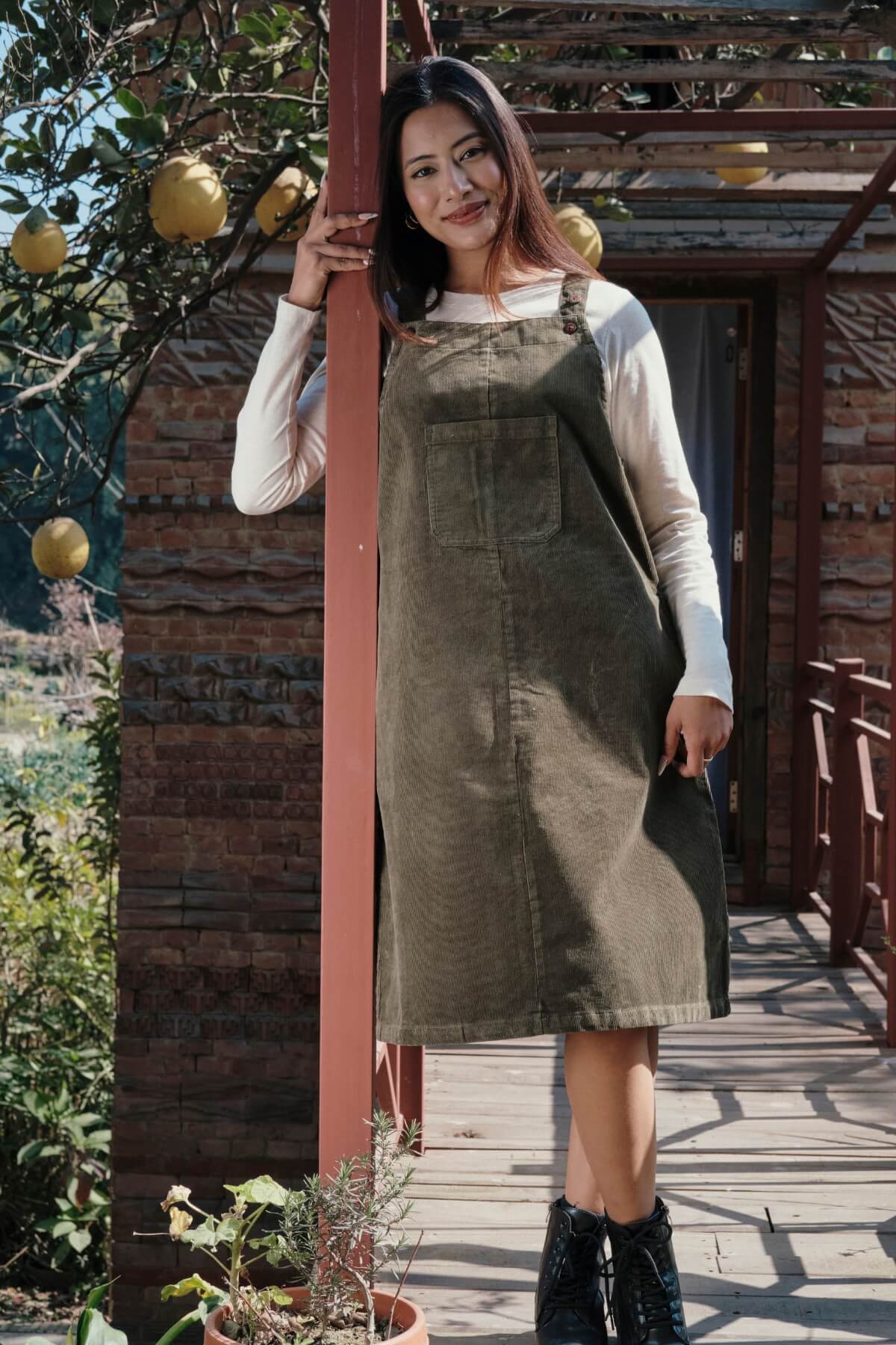 Surya Cotton Corduroy Pinafore Dress - Ethically made in Nepal