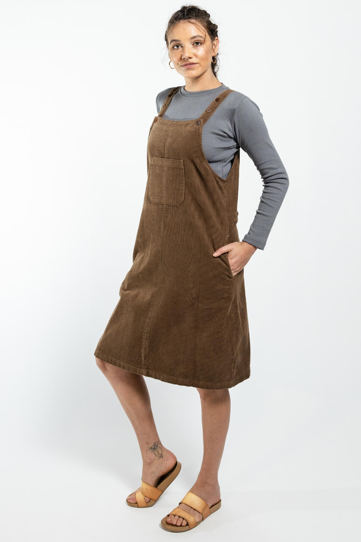 Surya Ethical Cotton Corduroy Pinafore - left side view