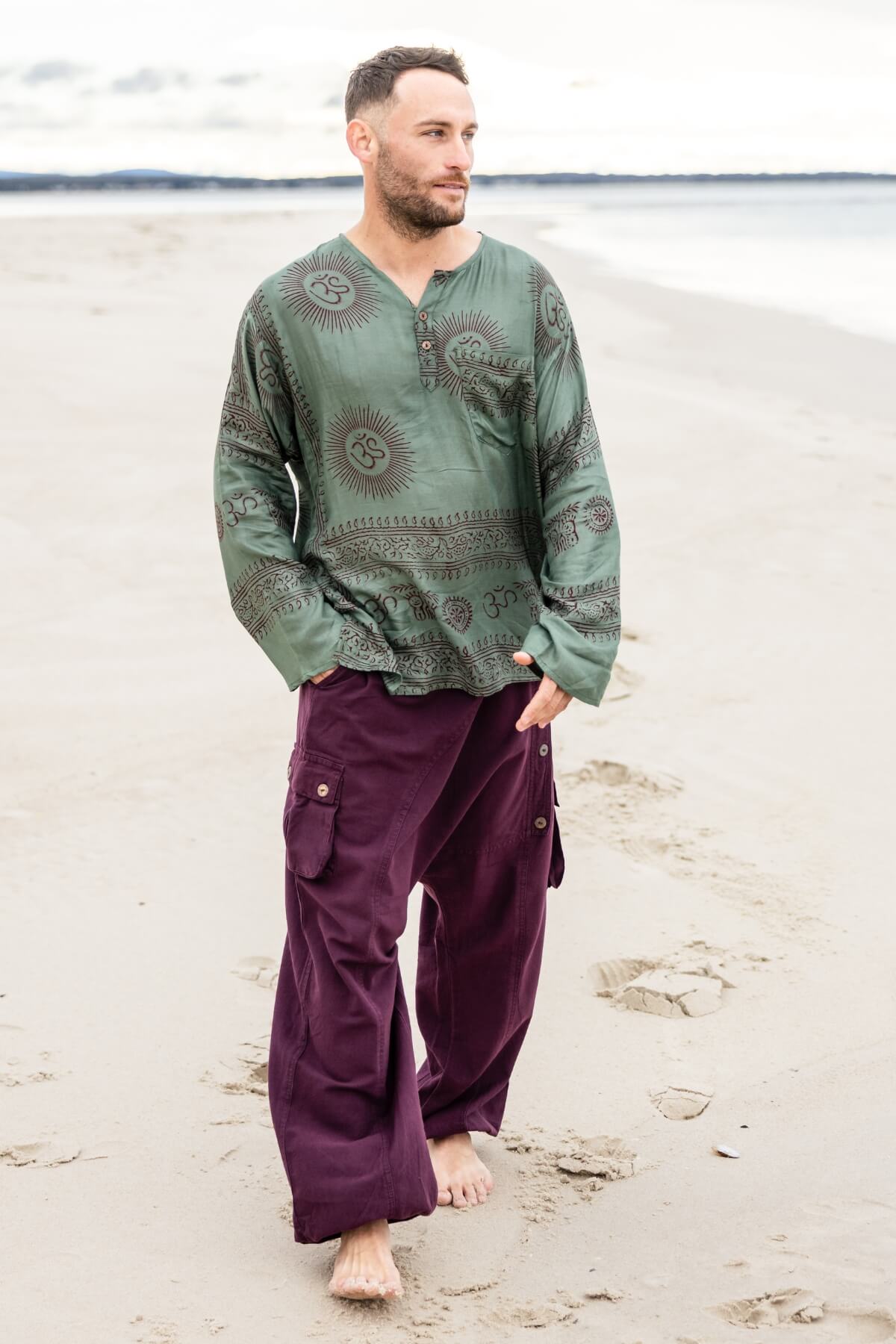 Surya Ethical Cotton Drop Crotch Pants for Men - on location in Huskisson