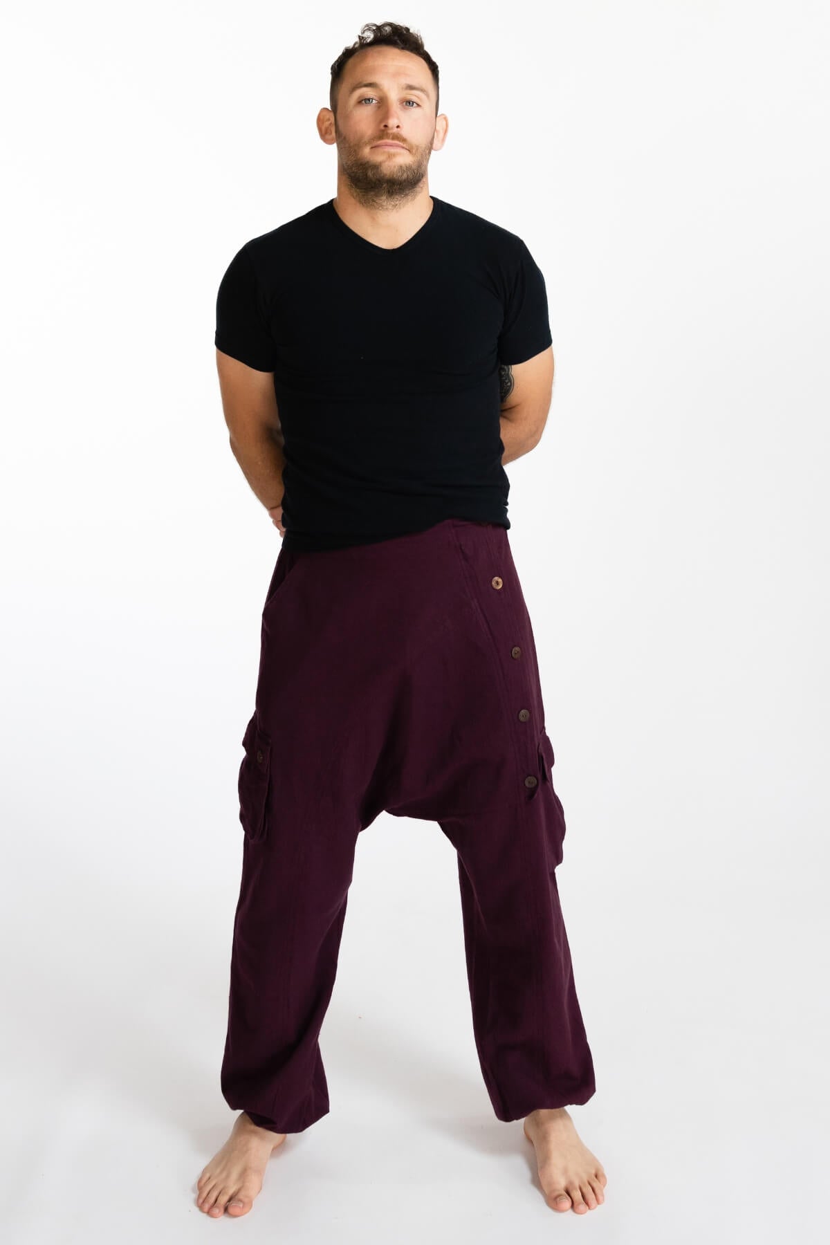 Surya Ethical Cotton Drop Crotch Pants for Men - Wine colour