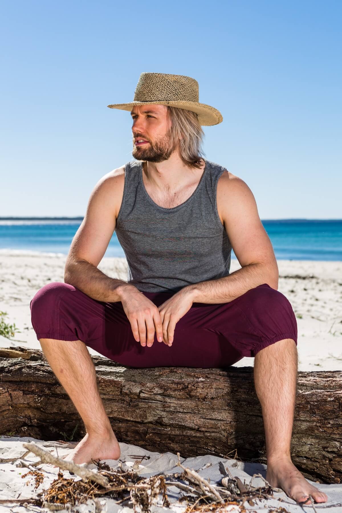 Surya Short Drop Crotch Trousers for Men - on location in Huskisson