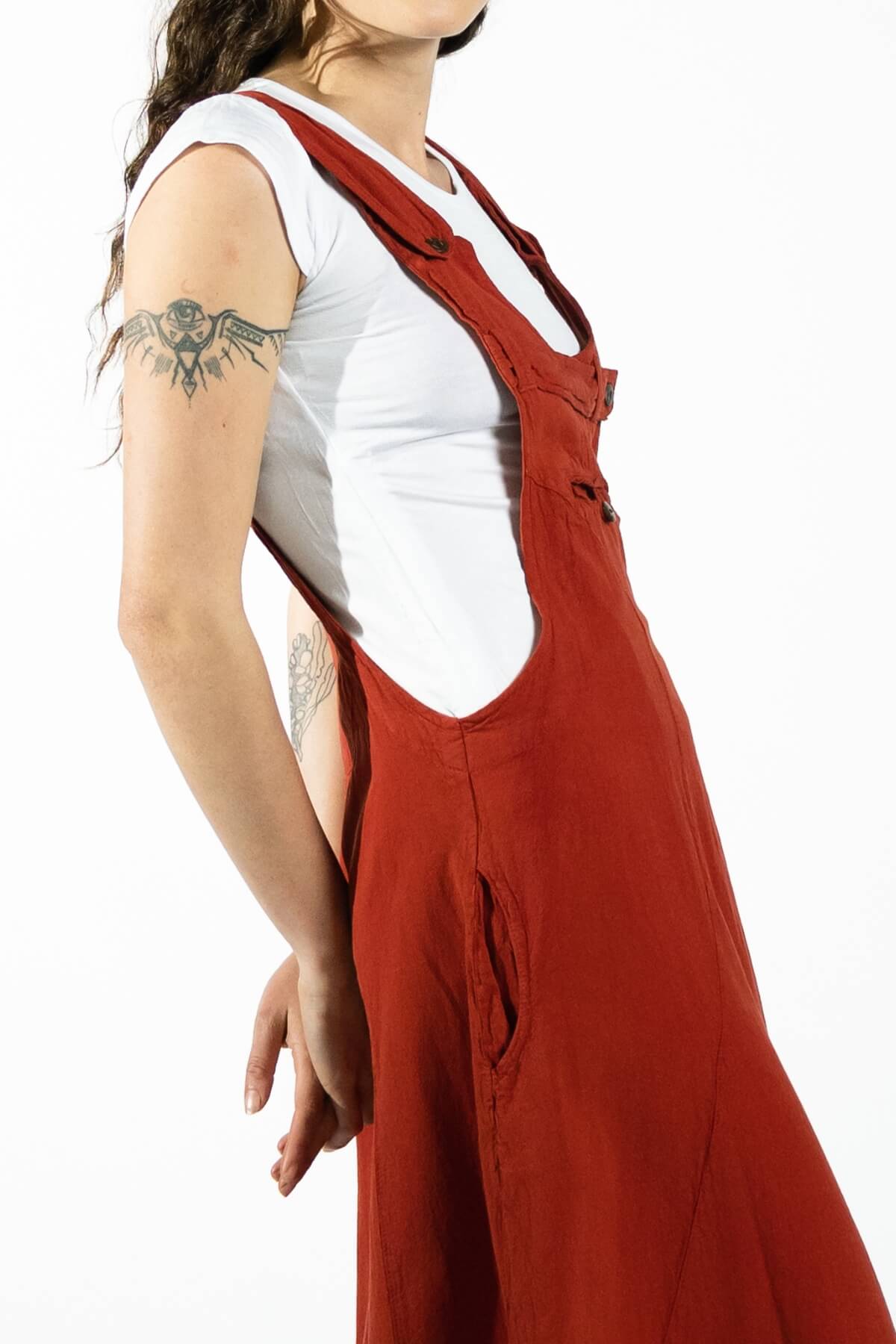 Surya Ethical Cotton Dungaree Dress - pocket detail