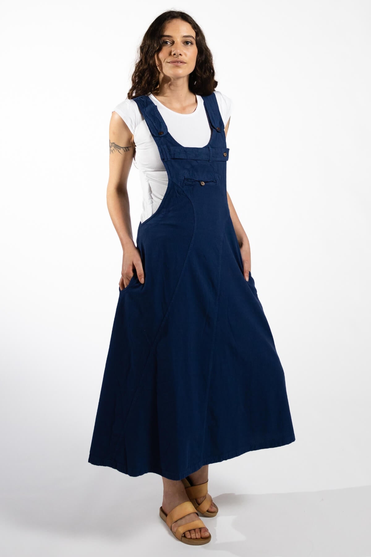 Surya Ethical Cotton Dungaree Dress - Dark Blue