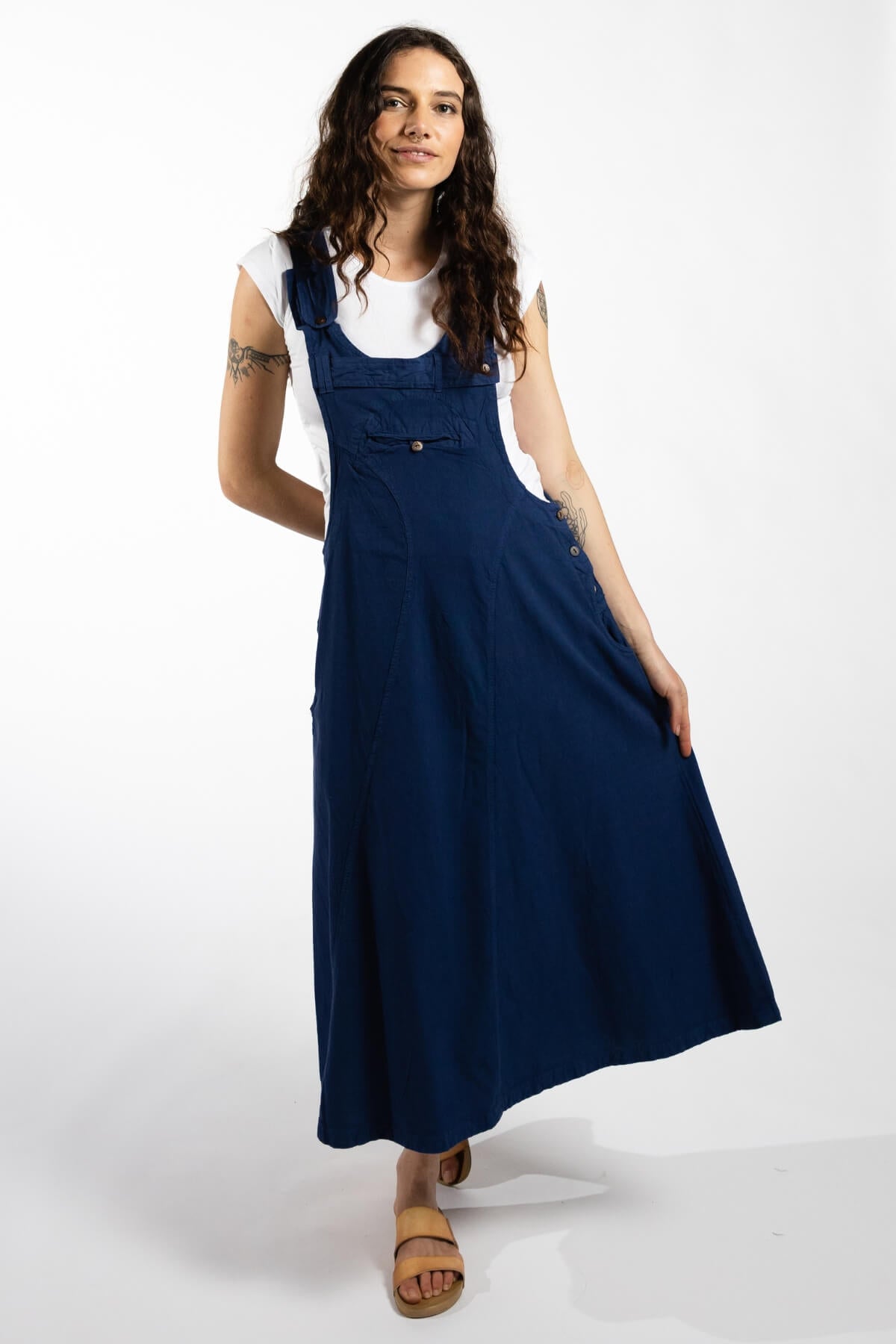 Surya Ethical Cotton Dungaree Dress - flattering A-line shape