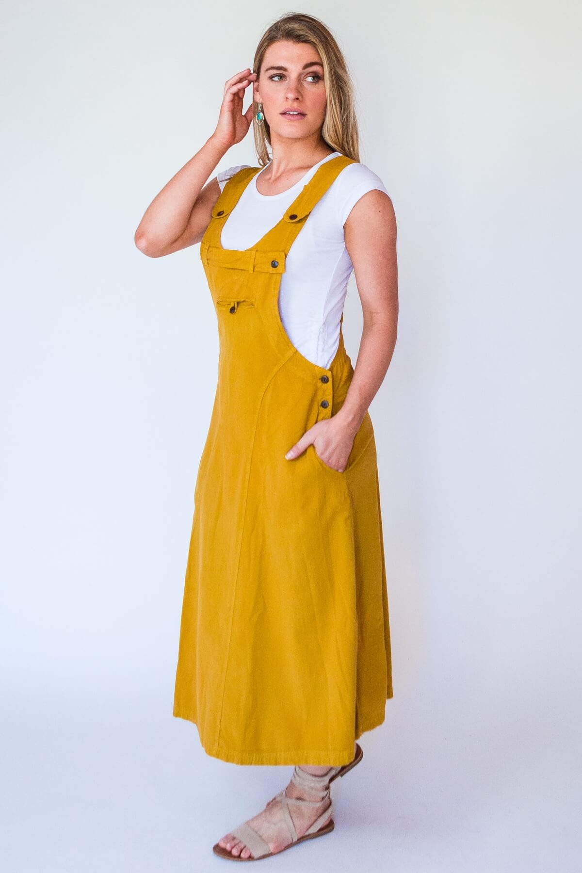 Surya Ethical Cotton Dungaree Dress - left side view
