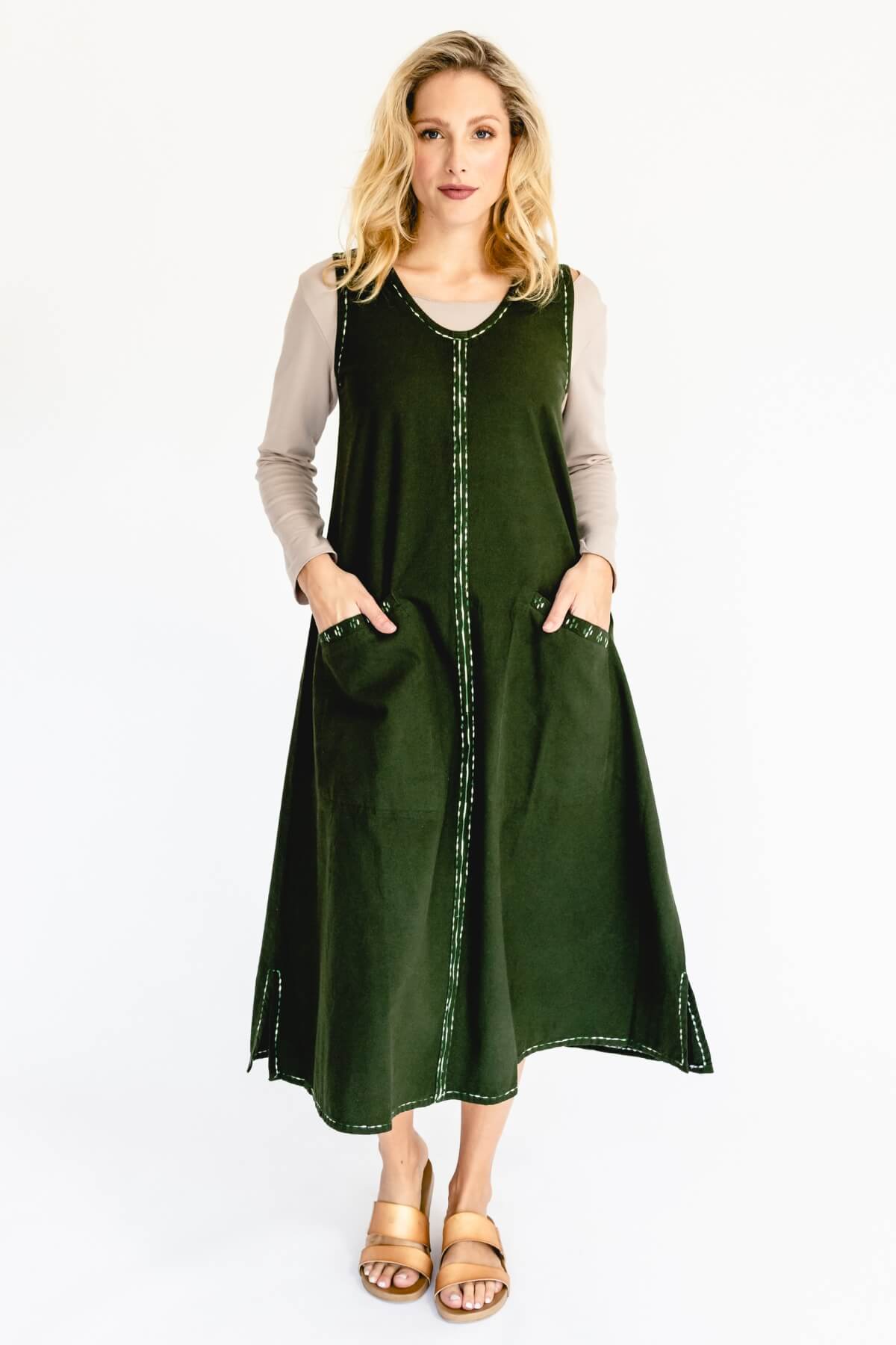 Surya Ethical Cotton Embroidered 'Calliope' Dress - two large front pockets