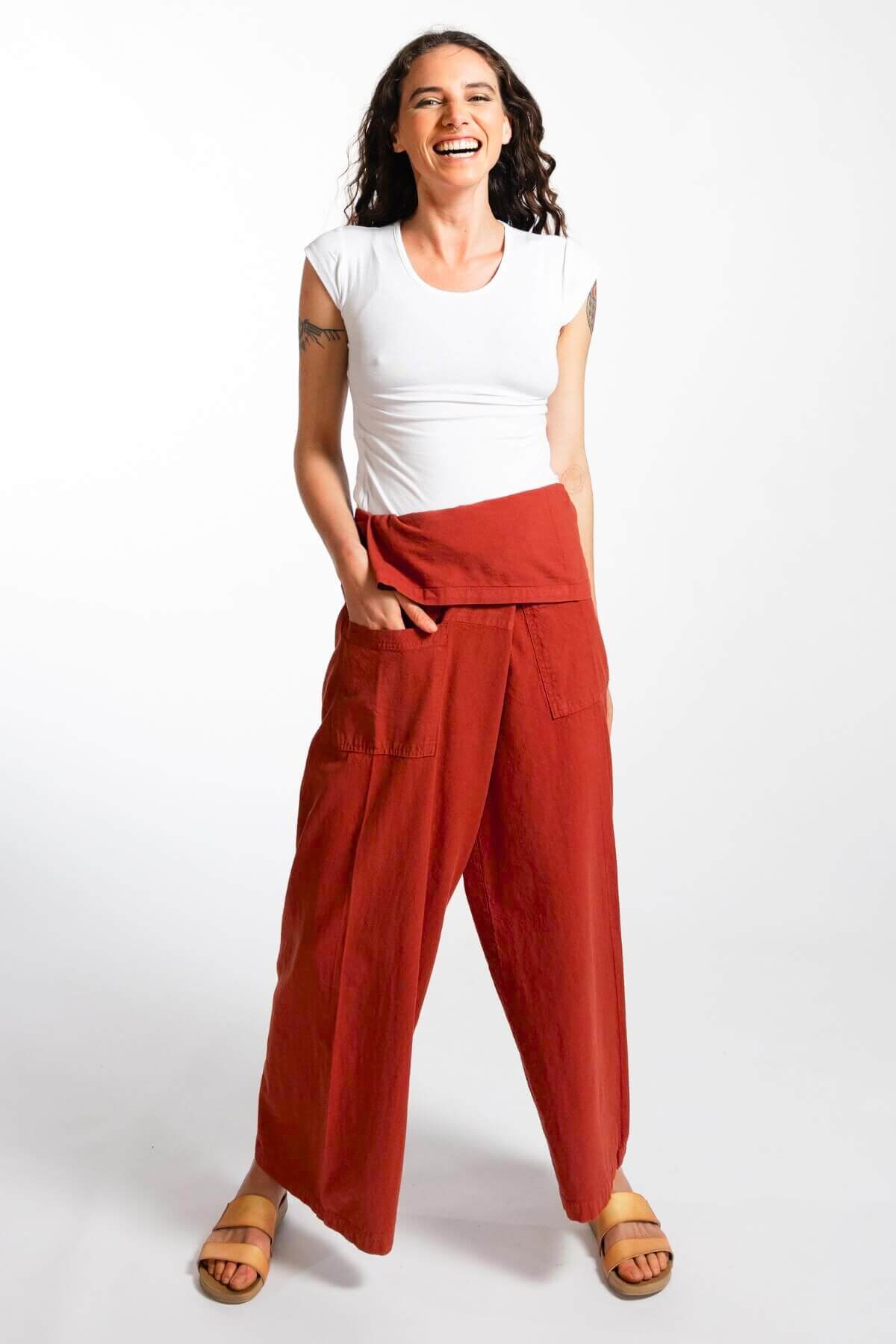 Surya Cotton Thai Fisherman Pants made in Nepal -flattering turn down waistband