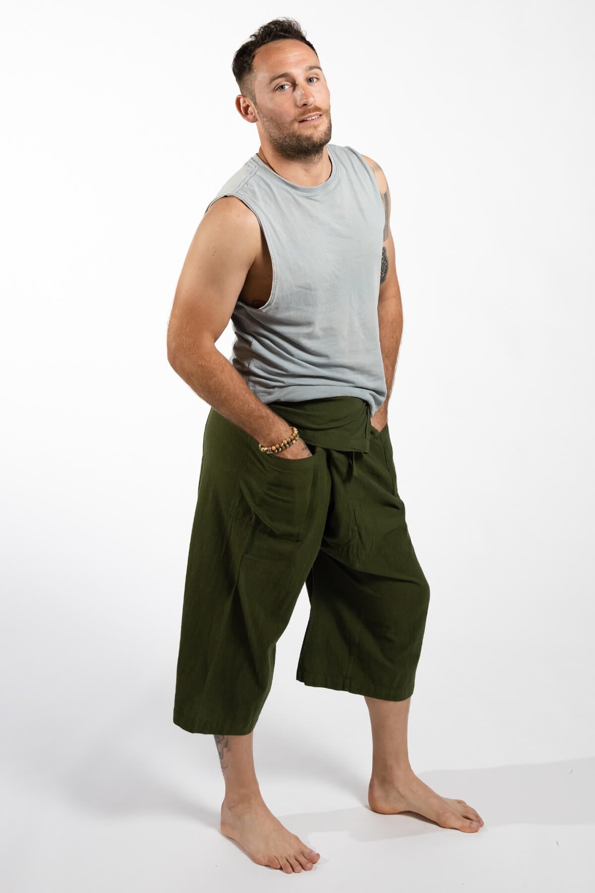 Surya Ethical Cotton Fisherman Shorts for Men - Green