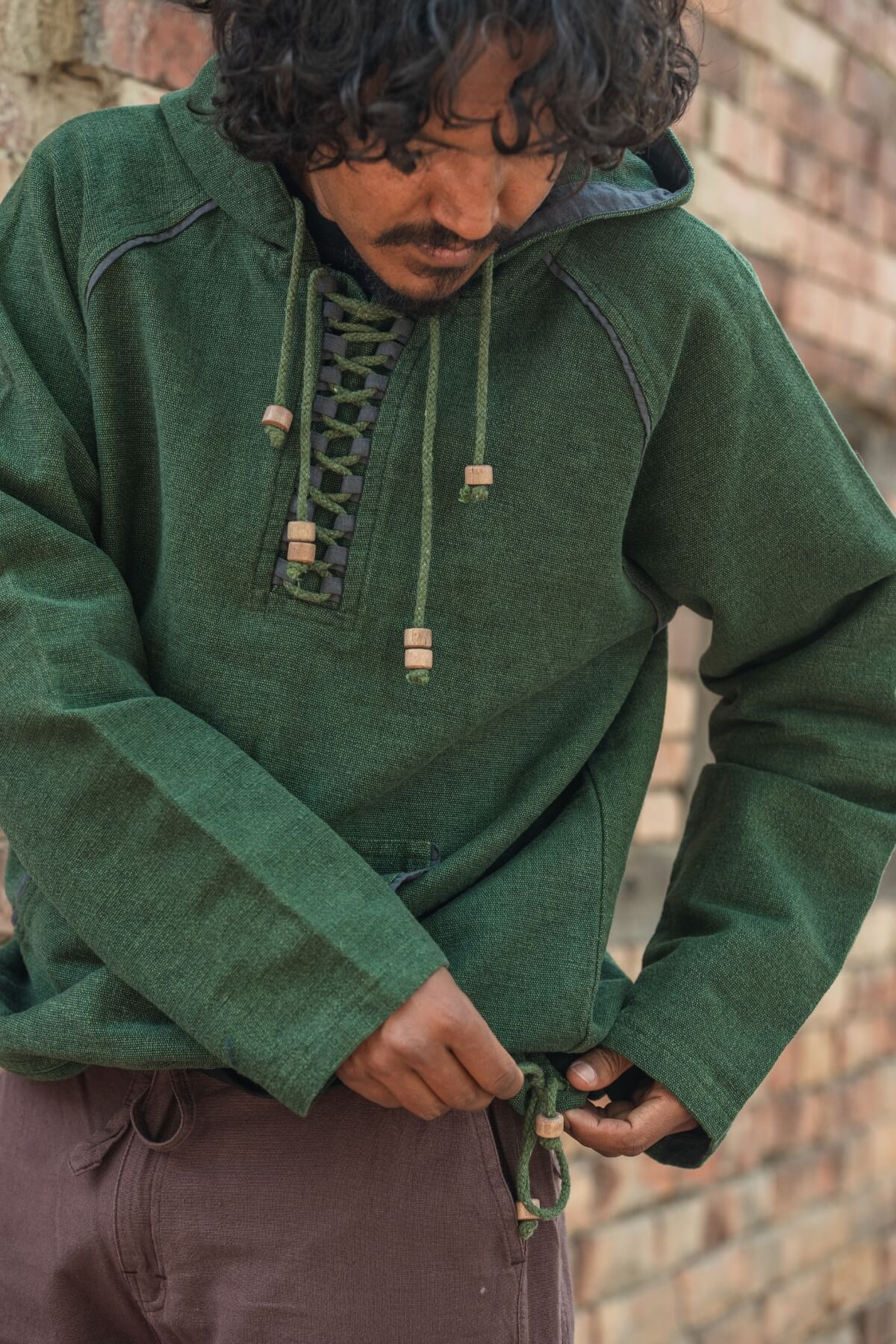 Surya Ethical Thick Cotton Hoodie made in Nepal - tie at the waist to stop the chill