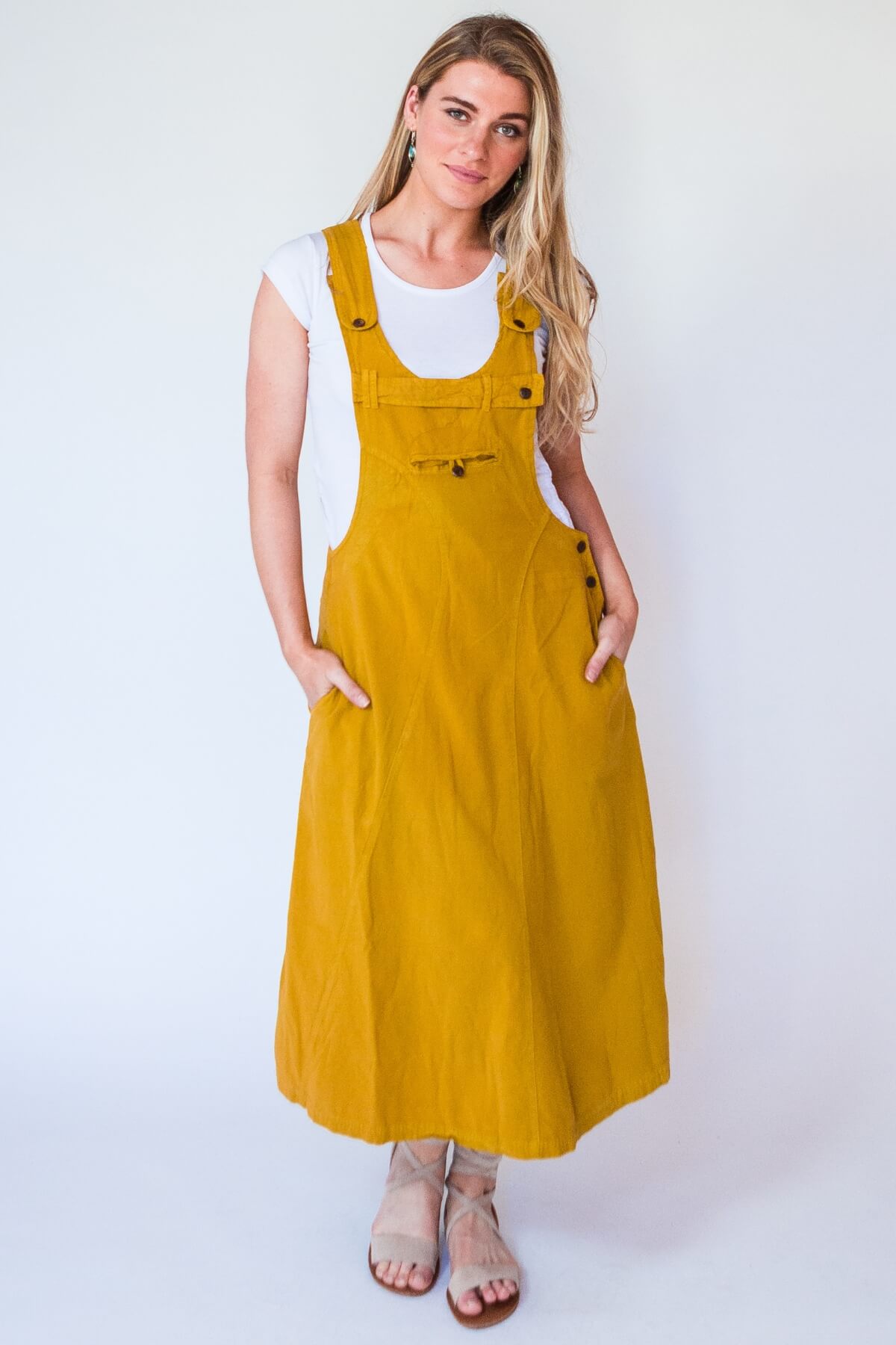 Surya Ethical Cotton Dungaree Dress made in Nepal - Mustard