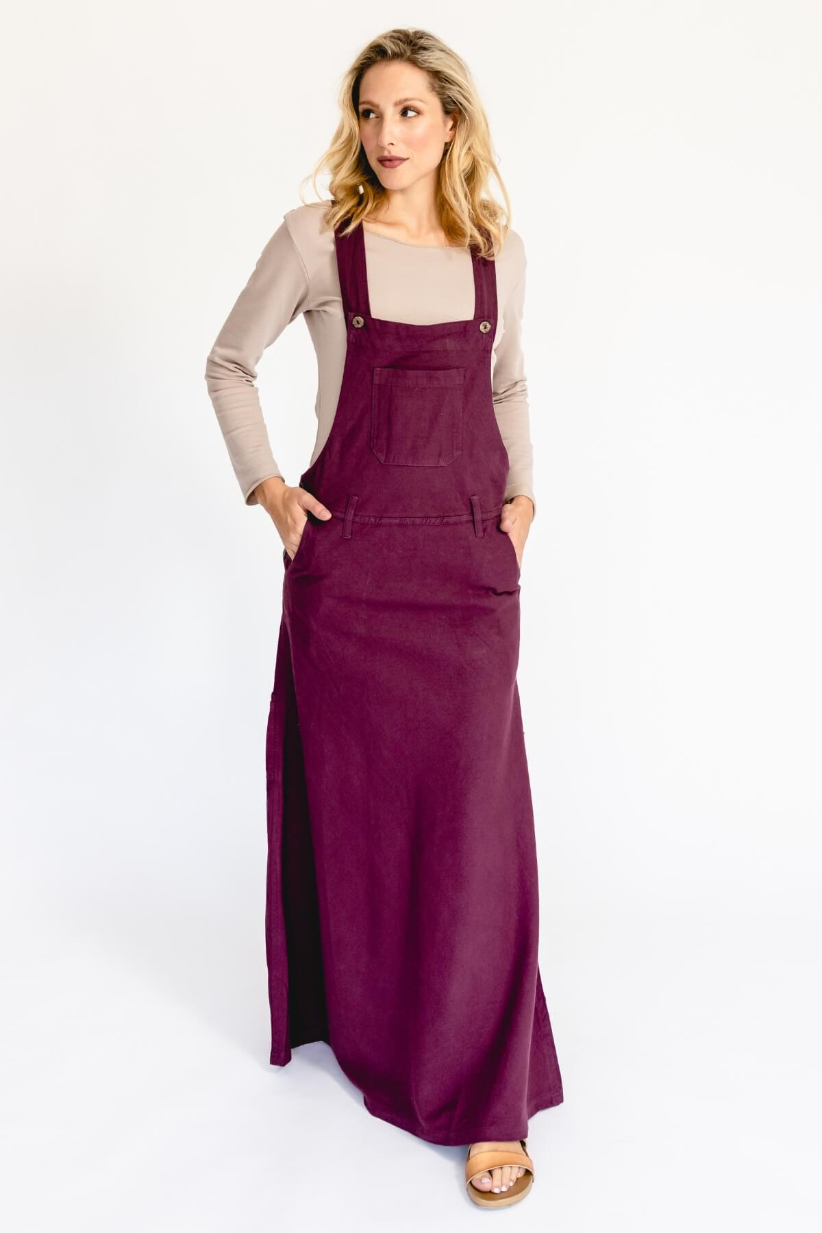Surya Ethical Cotton Overall Maxi Dress from Nepal - Wine
