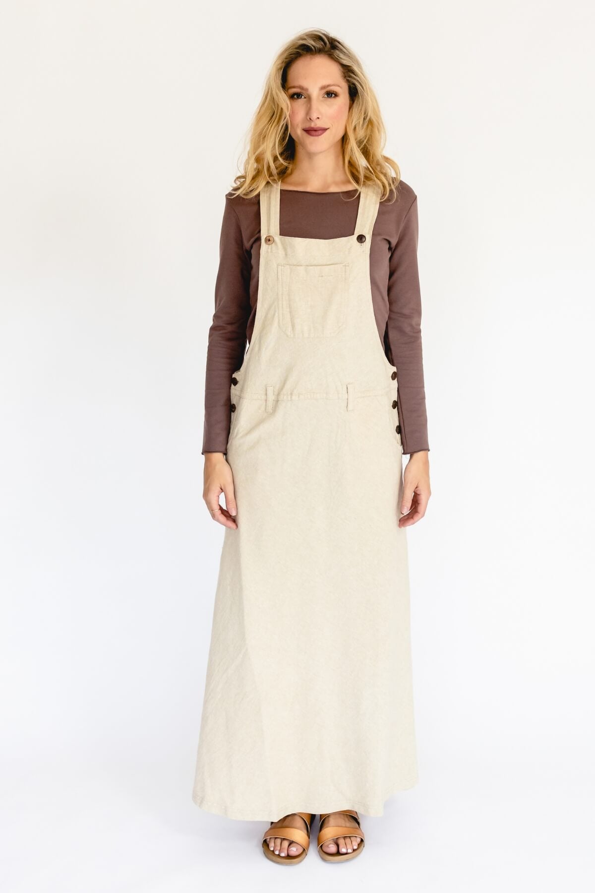 Surya Ethical Cotton Overall Maxi Dress - oatmeal colour