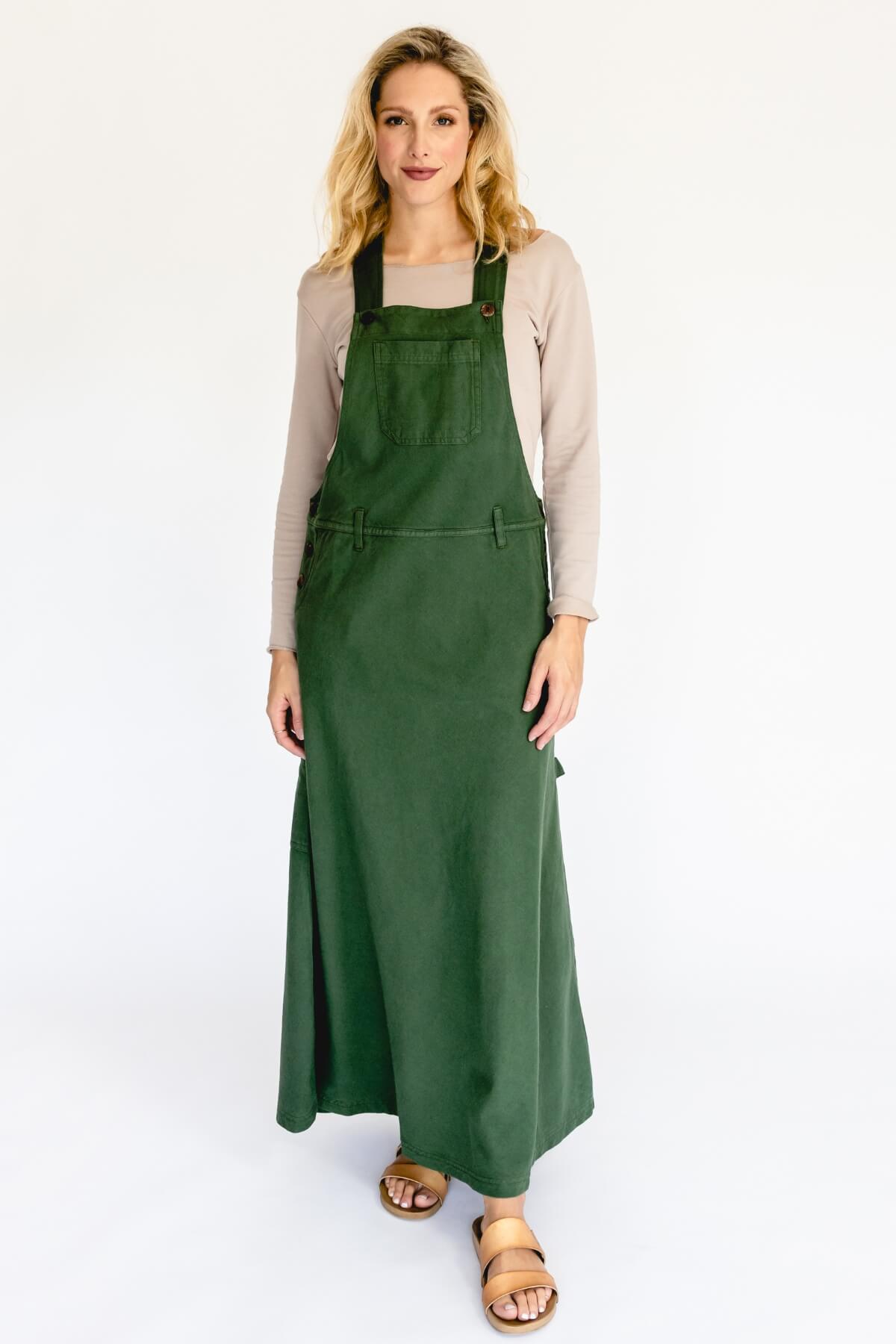 Surya Ethical Cotton Overall Maxi Dress - tree green