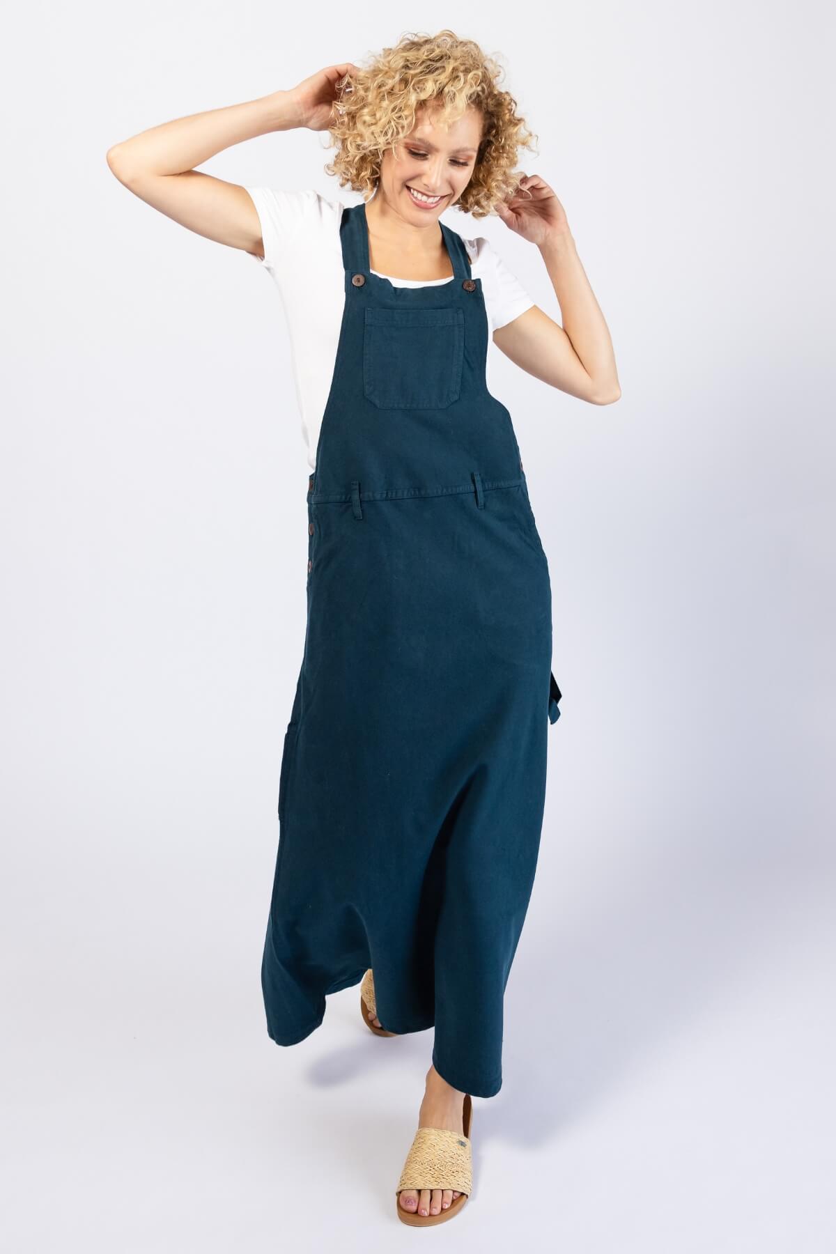Surya Ethical Cotton Overall Maxi Dress | Turquoise