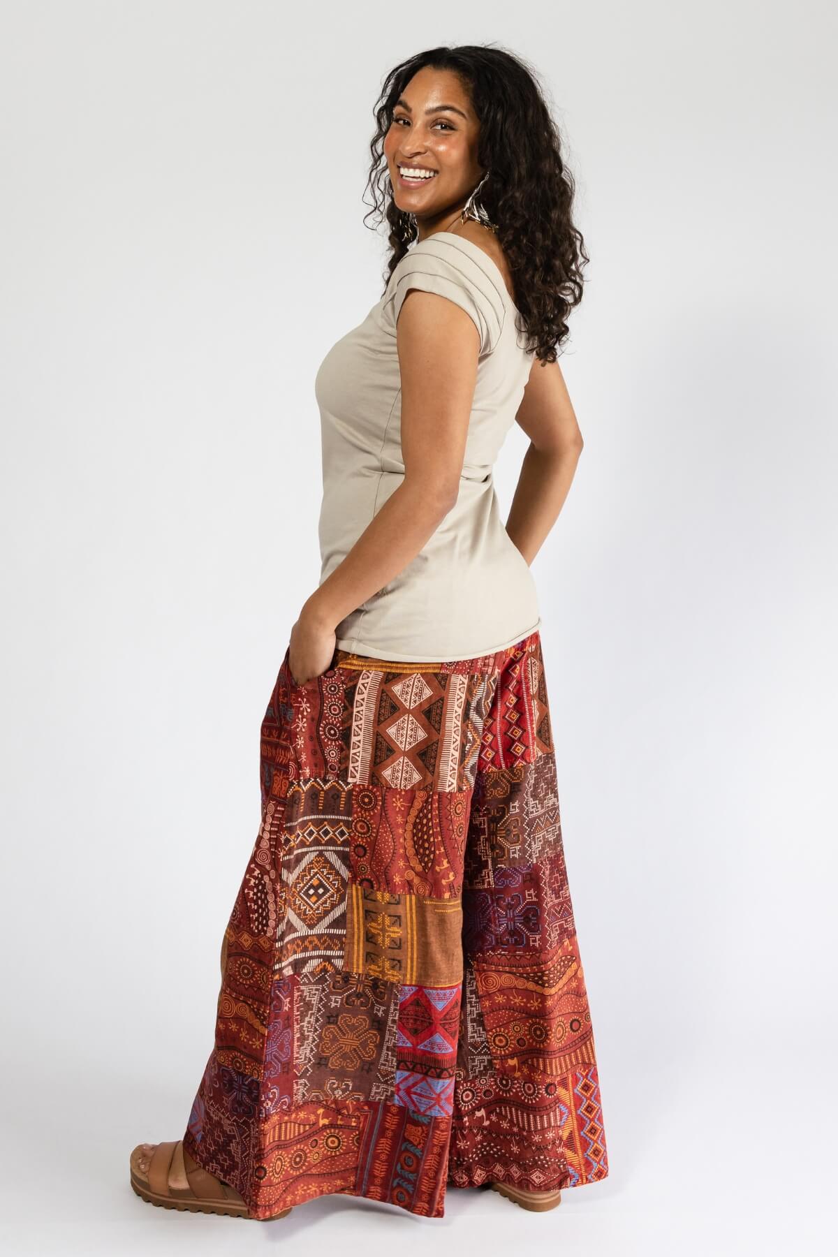Surya Cotton Palazzo Patch Pants made in Nepal - left side view