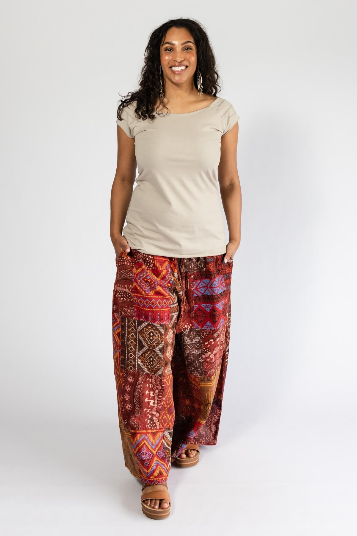 Surya Cotton Palazzo Patch Pants made in Nepal - two hip pockets