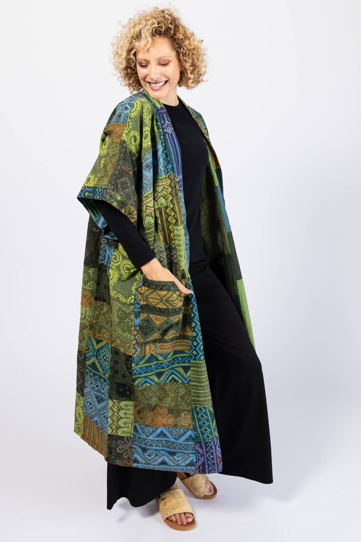 Surya Cotton Patch Duster Jacket - two large hip pockets