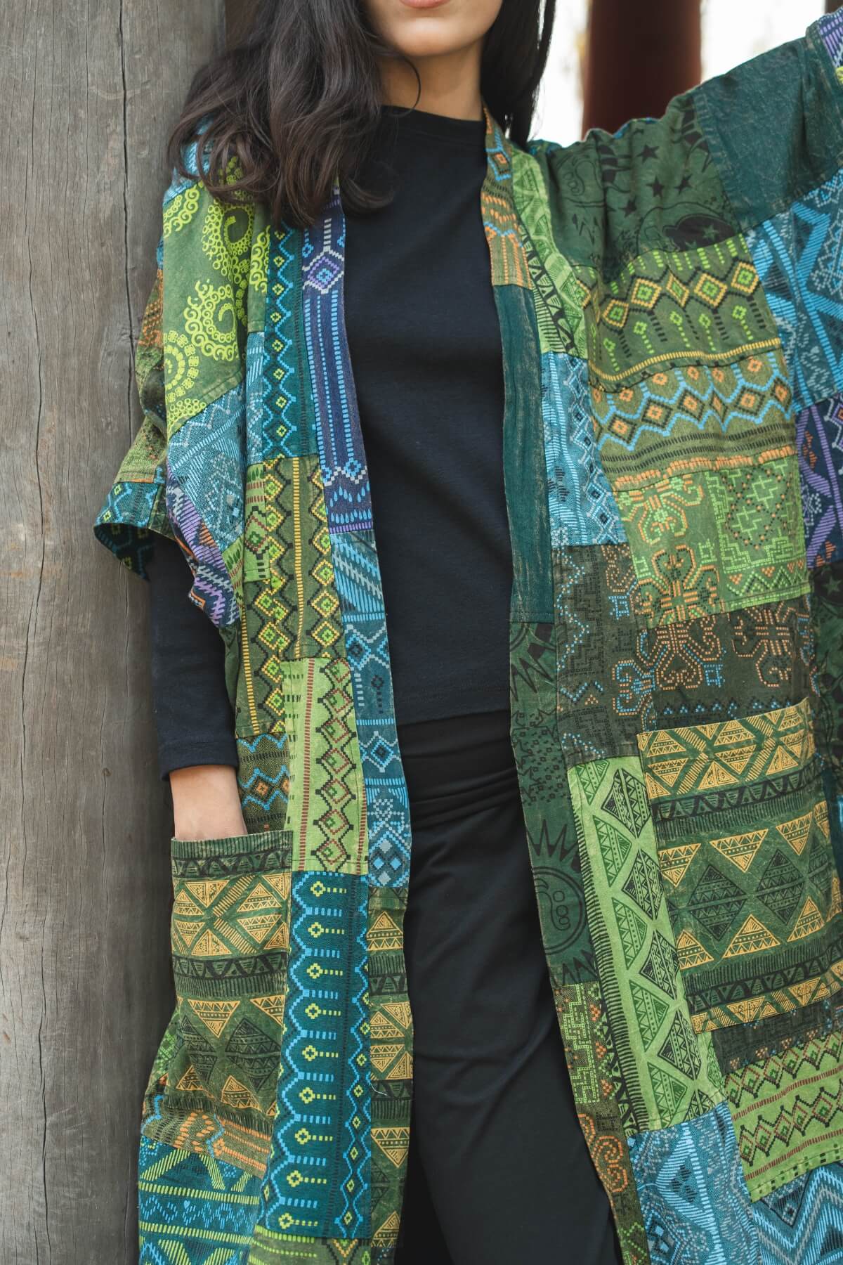 Surya Cotton Patch Duster Jacket - close up detail