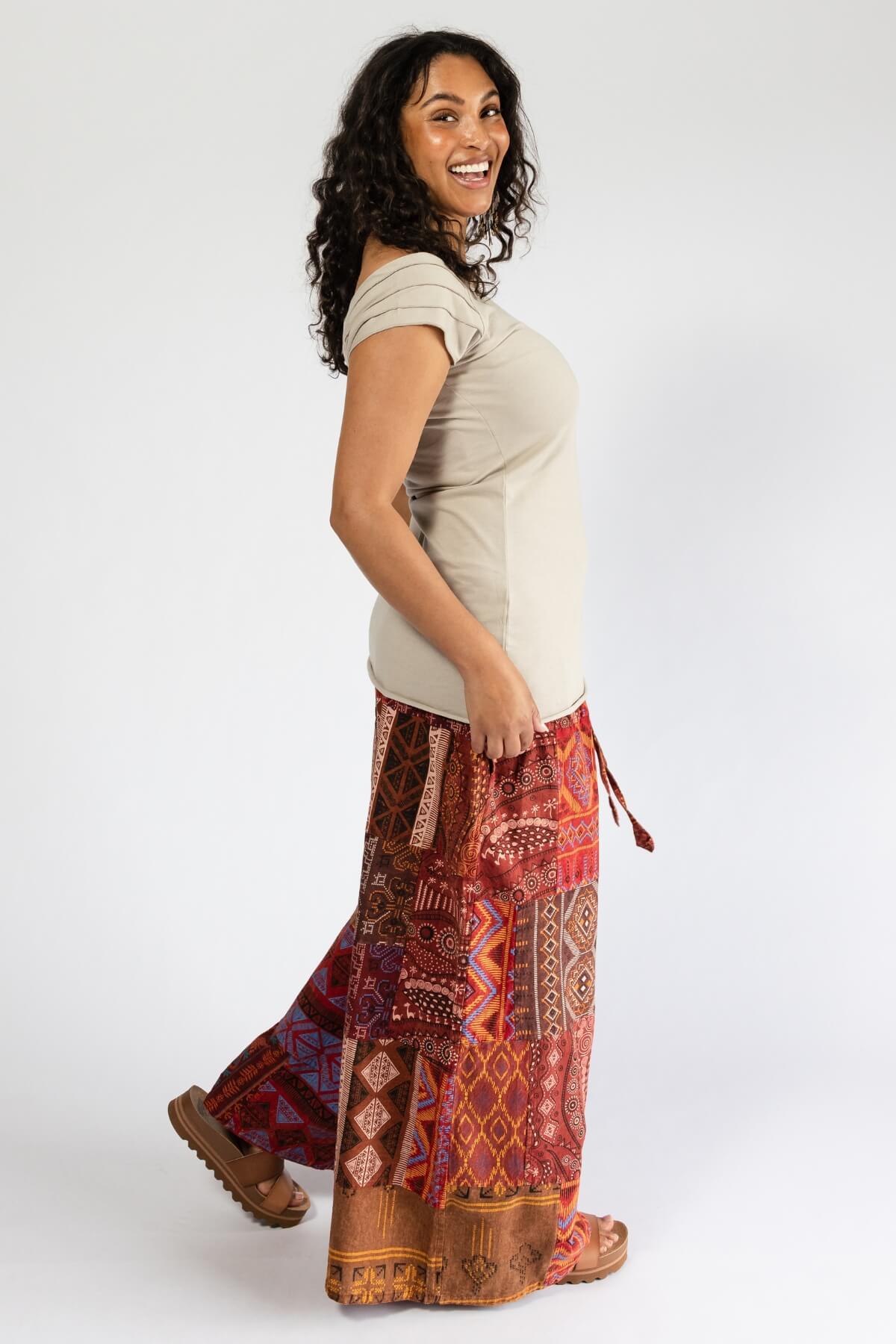 Surya Cotton Palazzo Patch Pants made in Nepal - right side view