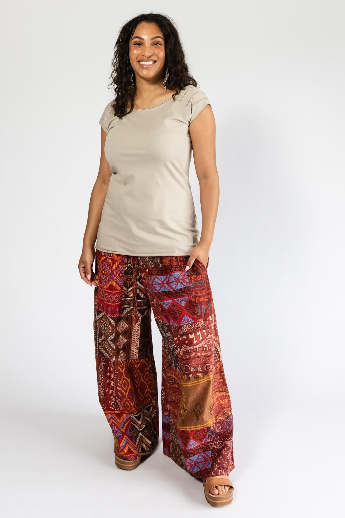 Surya Cotton Palazzo Patch Pants made in Nepal - generous sizing