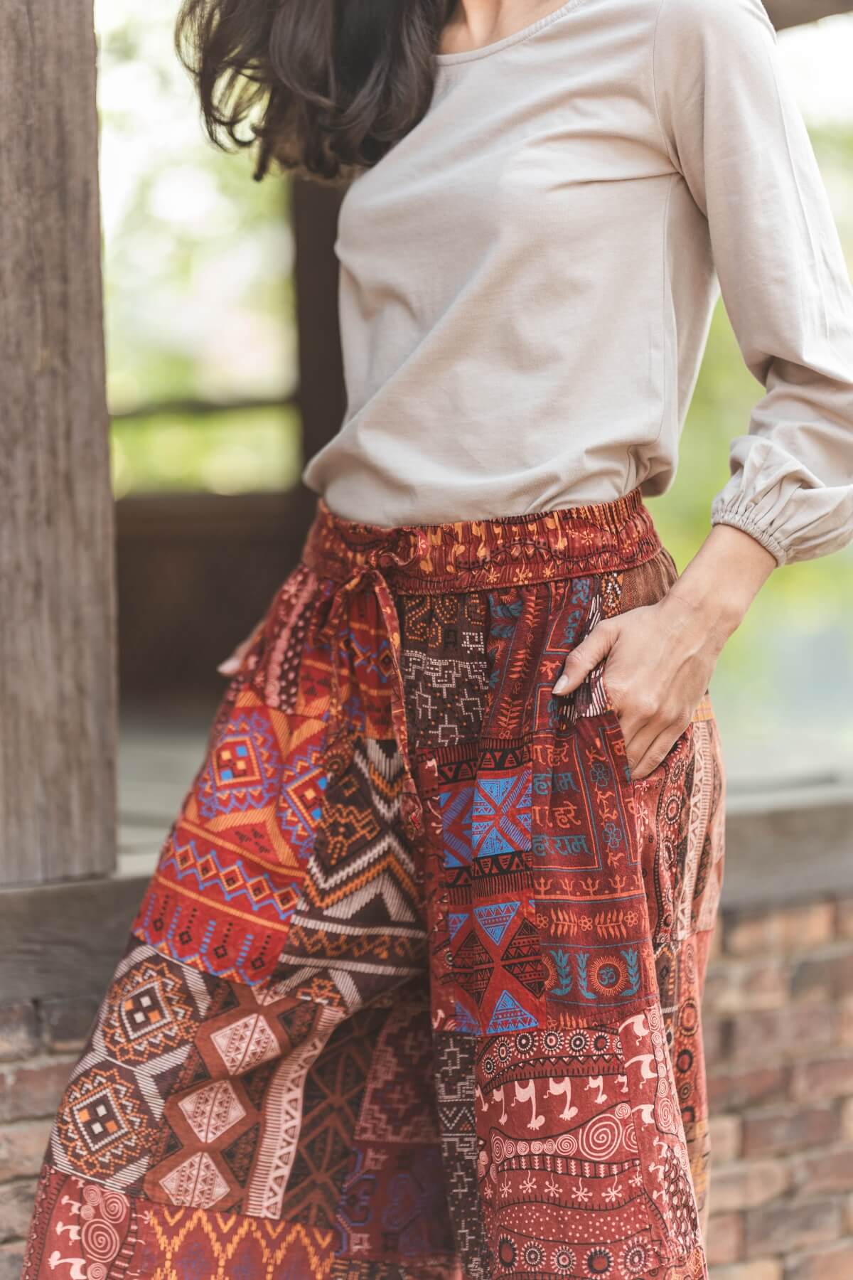 Surya Ethical Cotton Patch Pants - tie up draw string