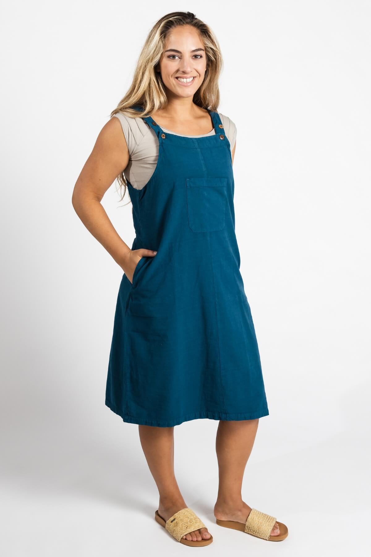 Surya Ethical Cotton 'Ayla' Pinafore made in Nepal - Turquoise