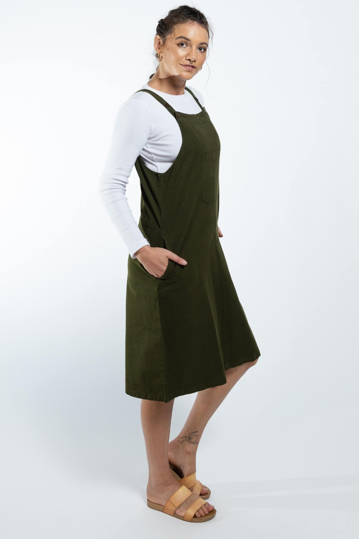 Surya Ethical Cotton 'Ayla' Pinafore made in Nepal - right side view