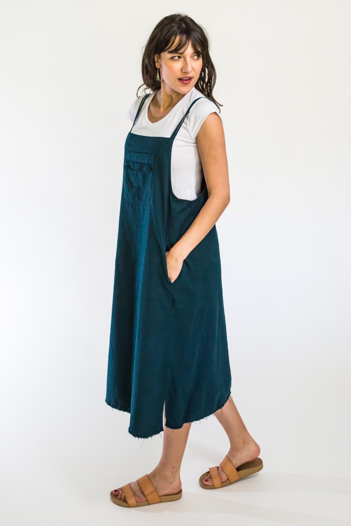 Surya Ethical Cotton 'Sirena' Pinafore from Nepal - left side view